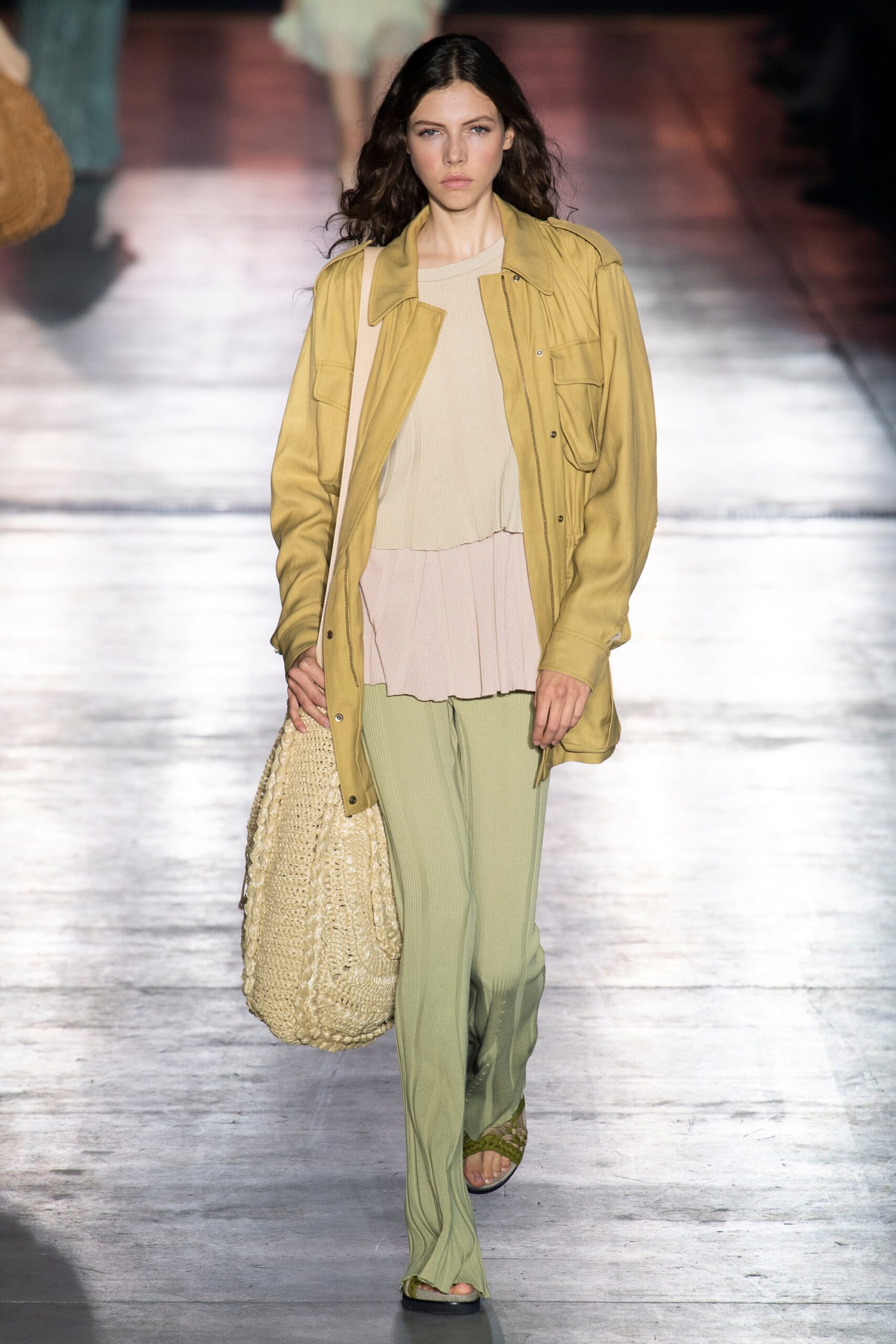 pink relaxed shirt with yellow jacket