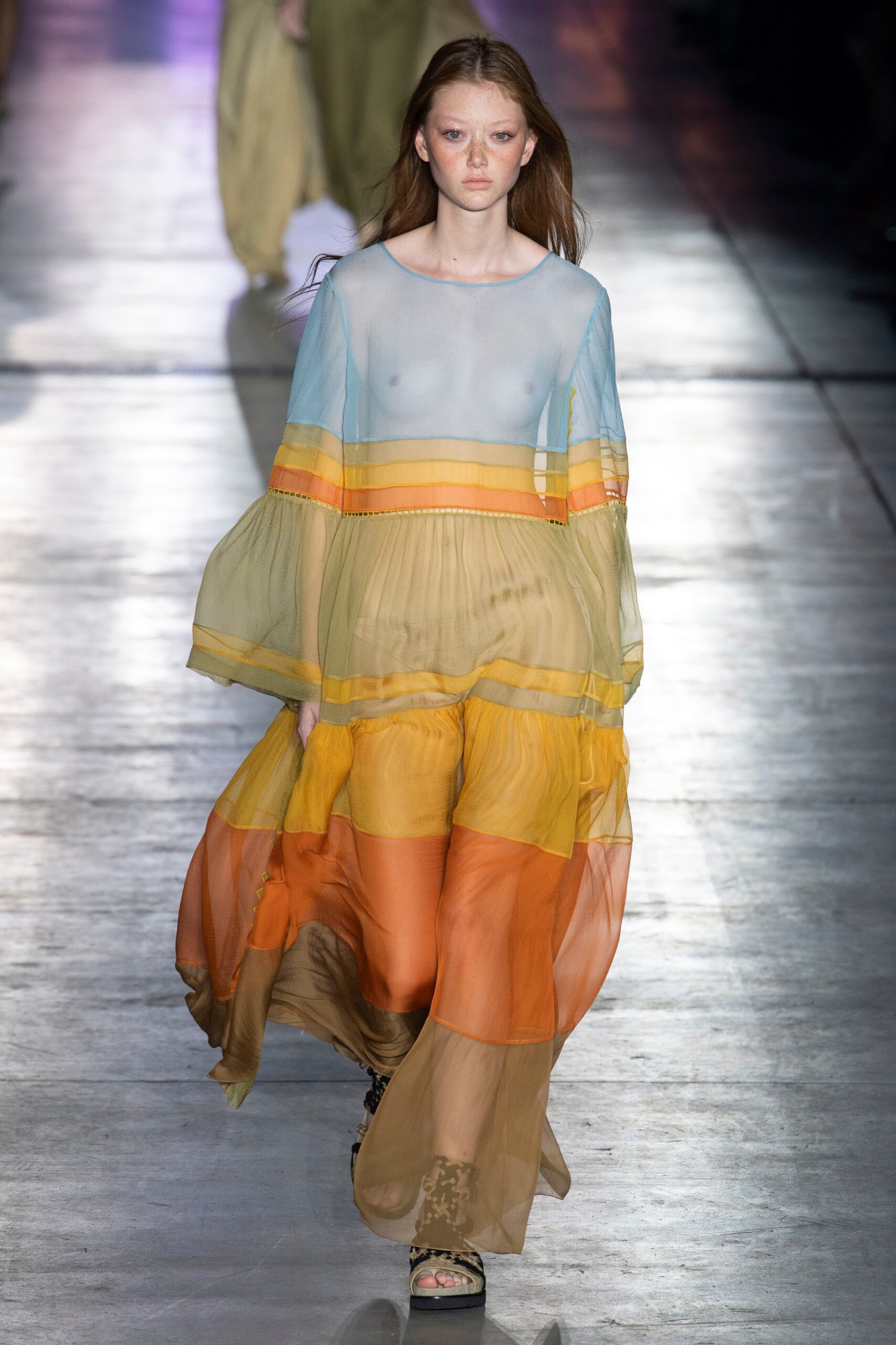 layered maxi dress in orange and yellow