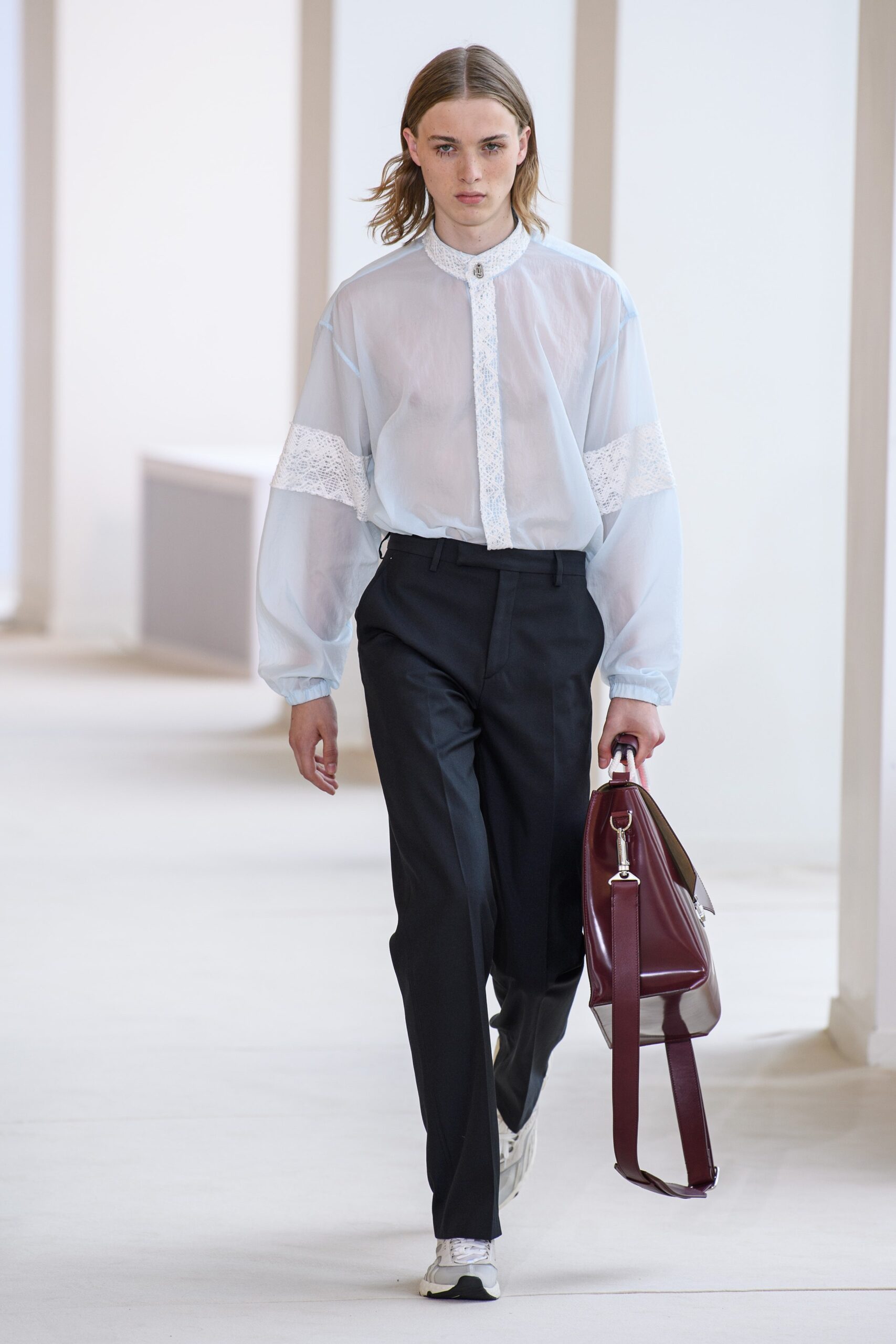 white cotton long-sleeve collared relaxed embroidered sheer blouse