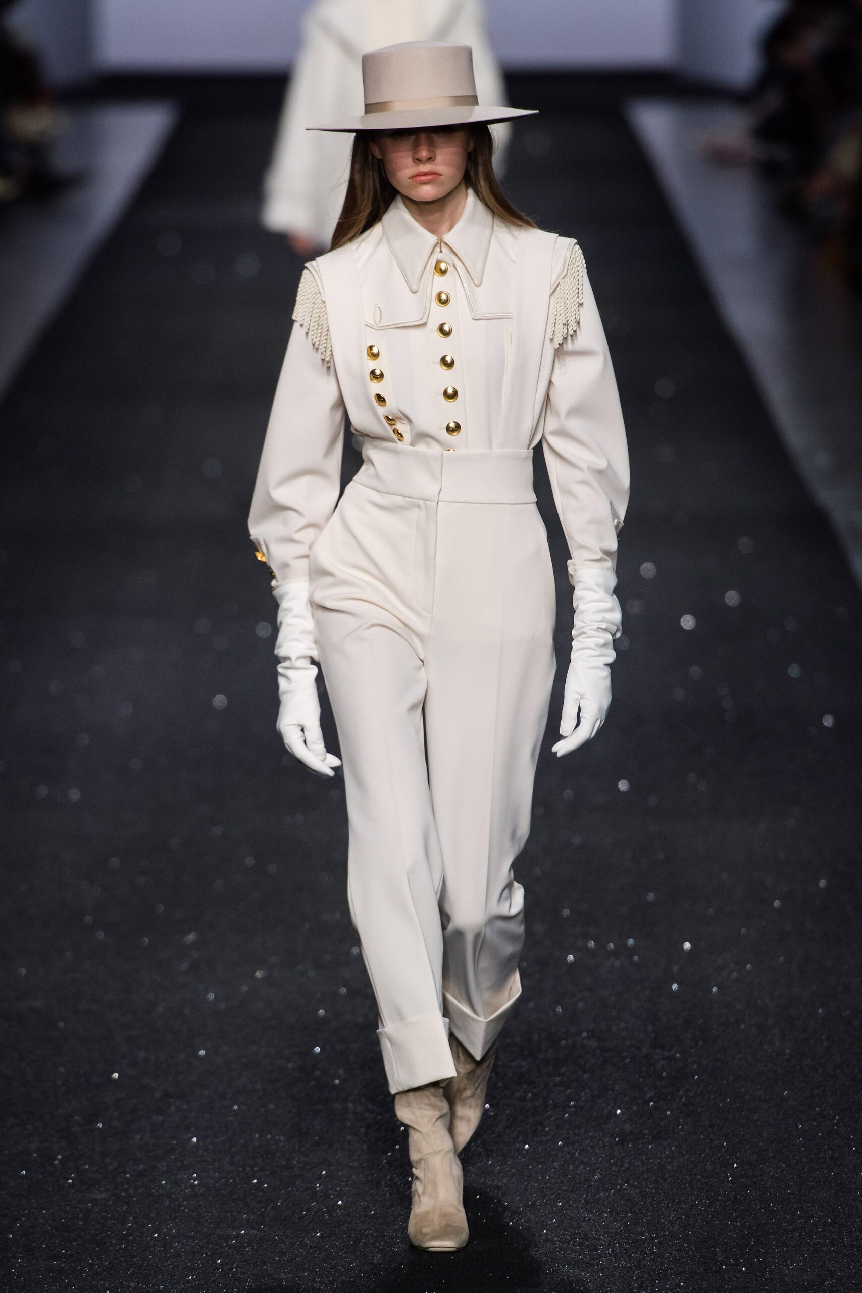 white fitted jumpsuit with hat