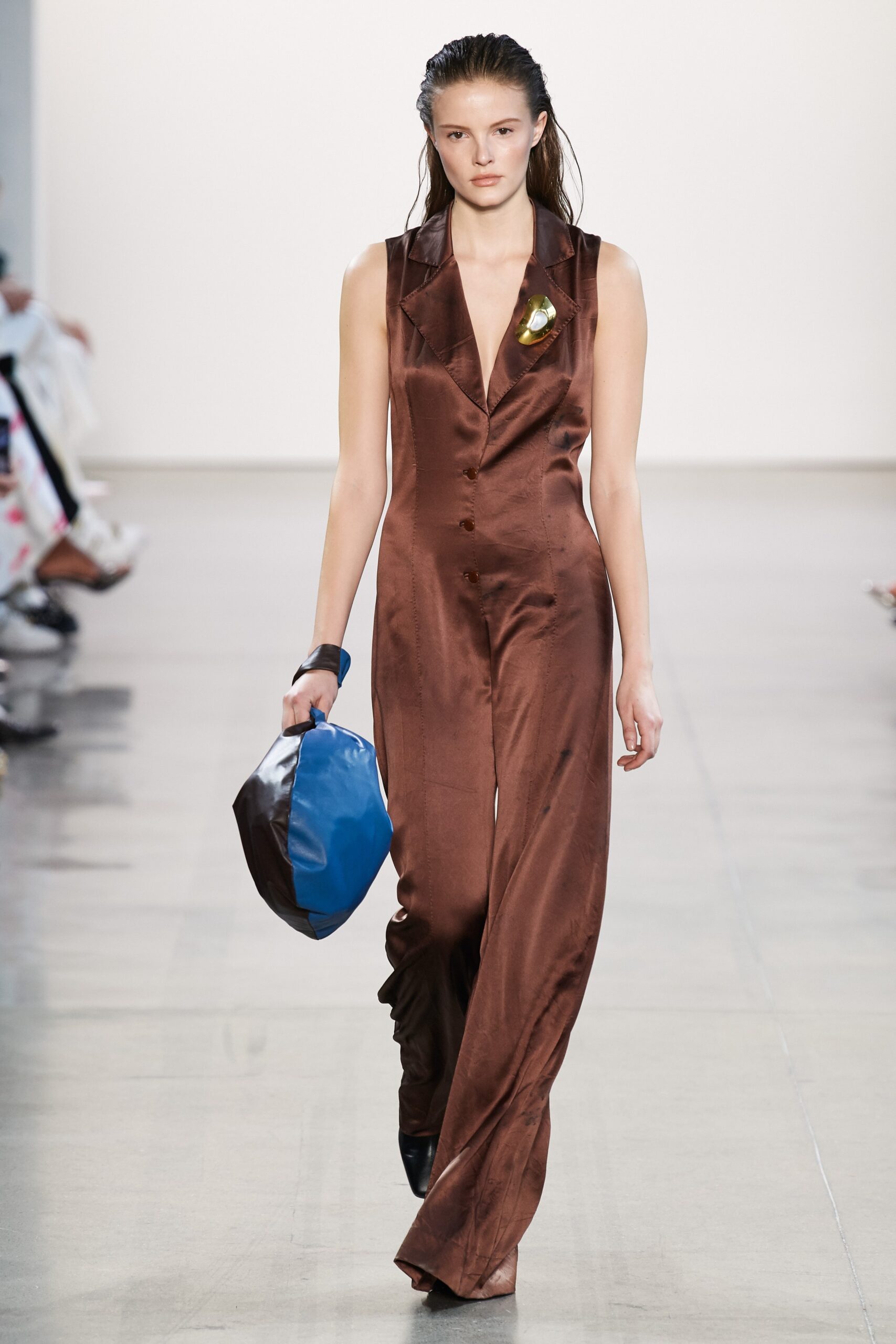 brown silk sleeveless jumpsuit