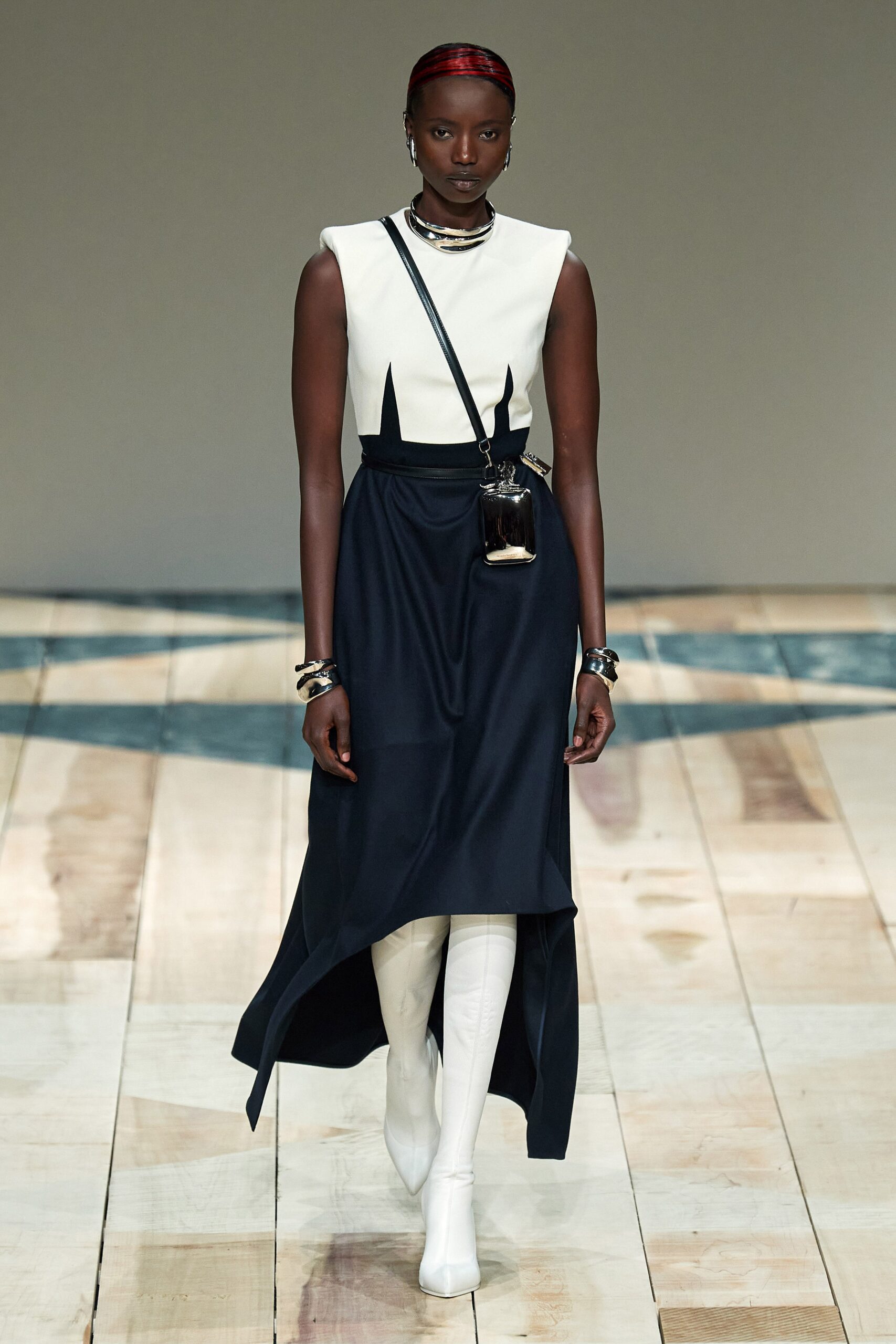black and white asymmetric midi dress