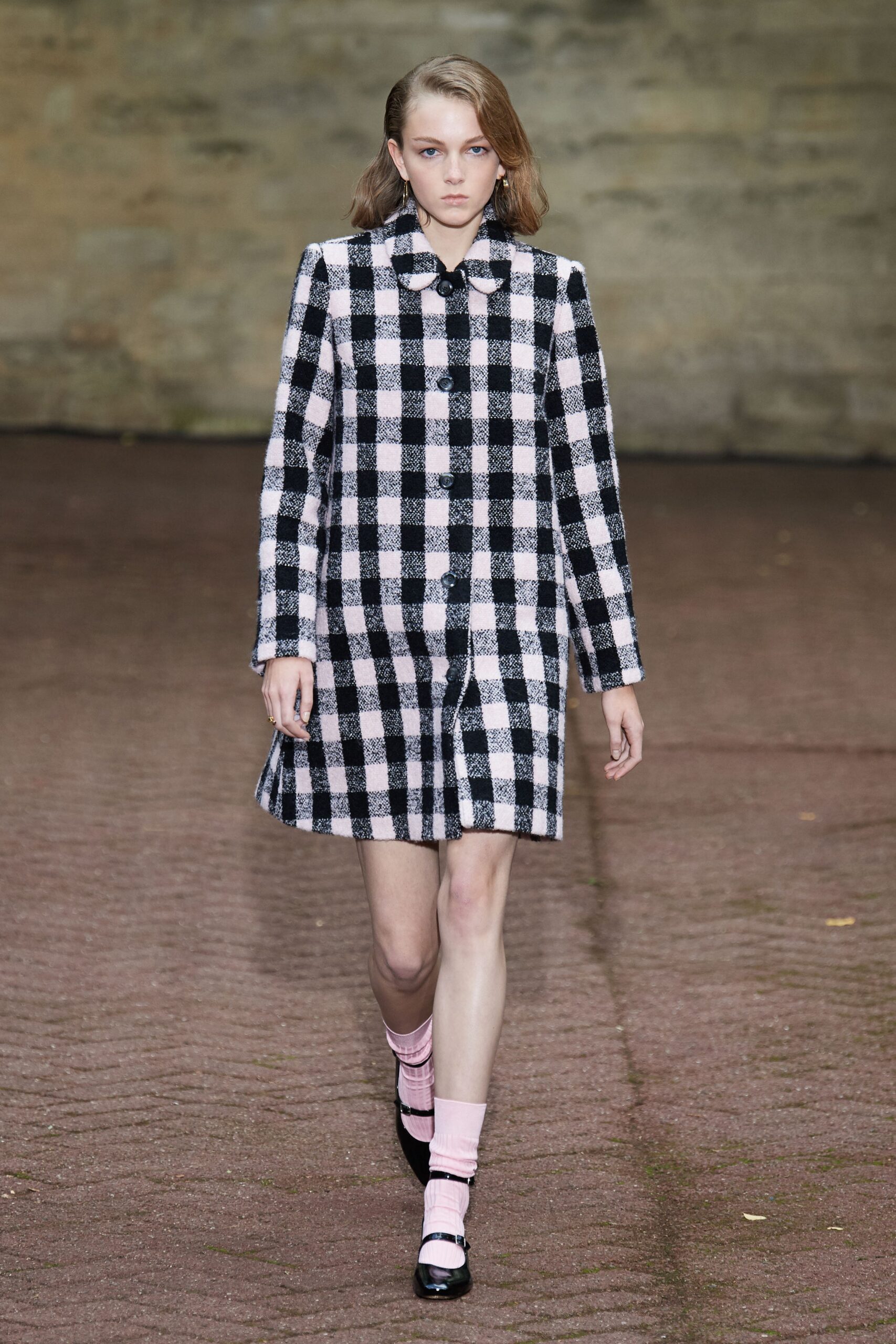 black and pink checked dress