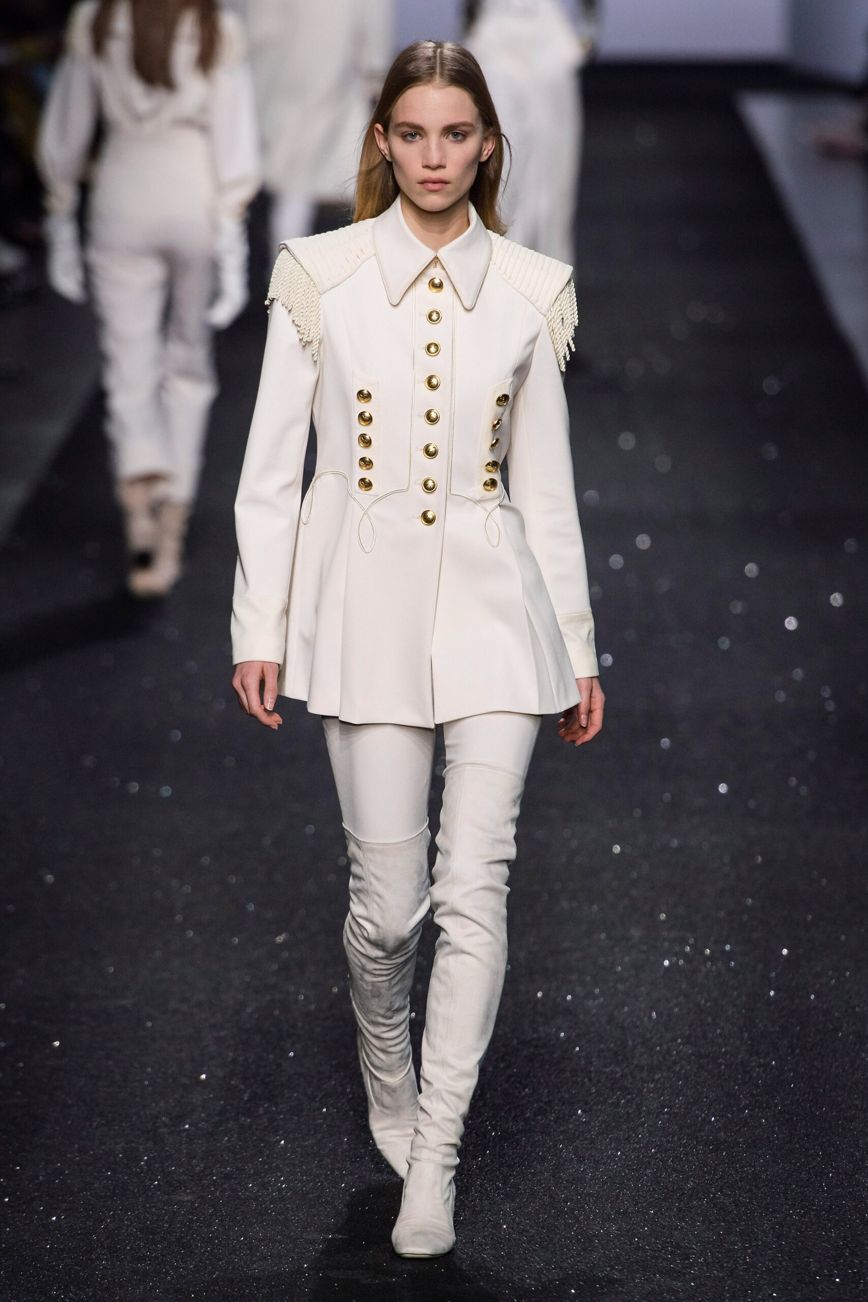 white fitted jacket and pants