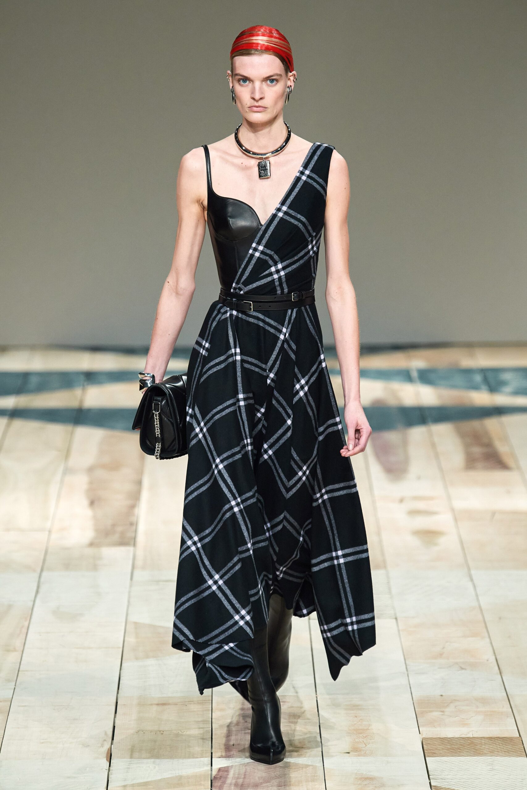 black and white plaid midi dress