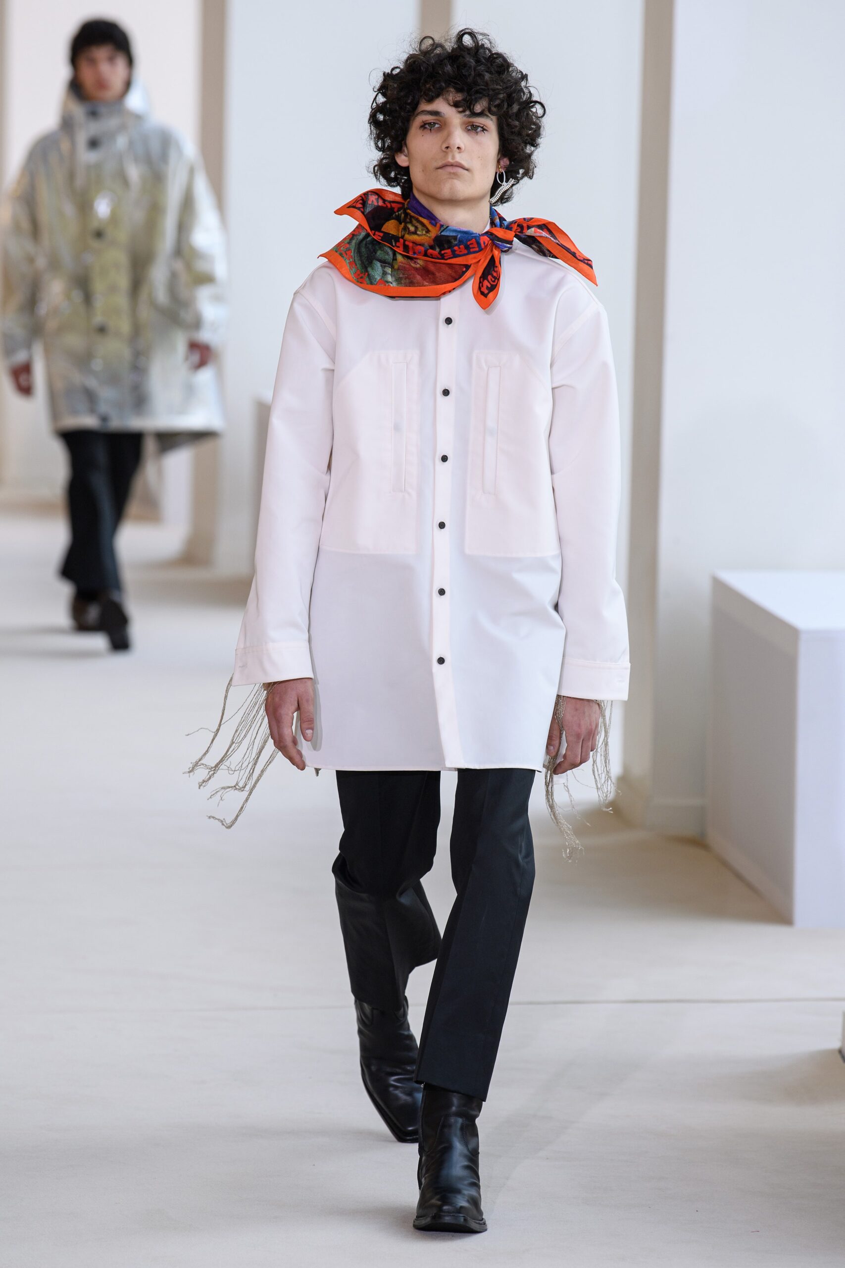 white relaxed coat with scarf