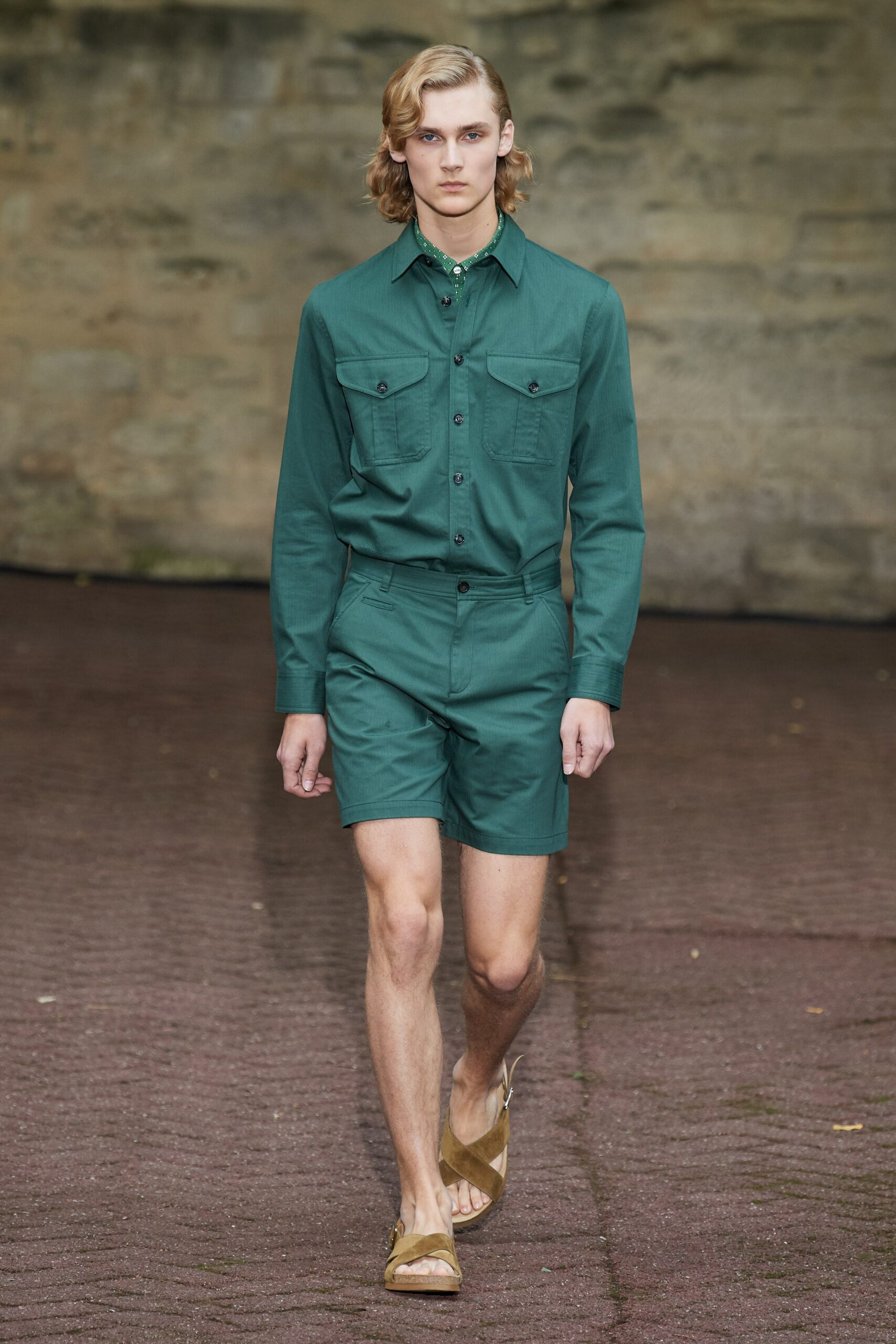 green cotton shirt and shorts