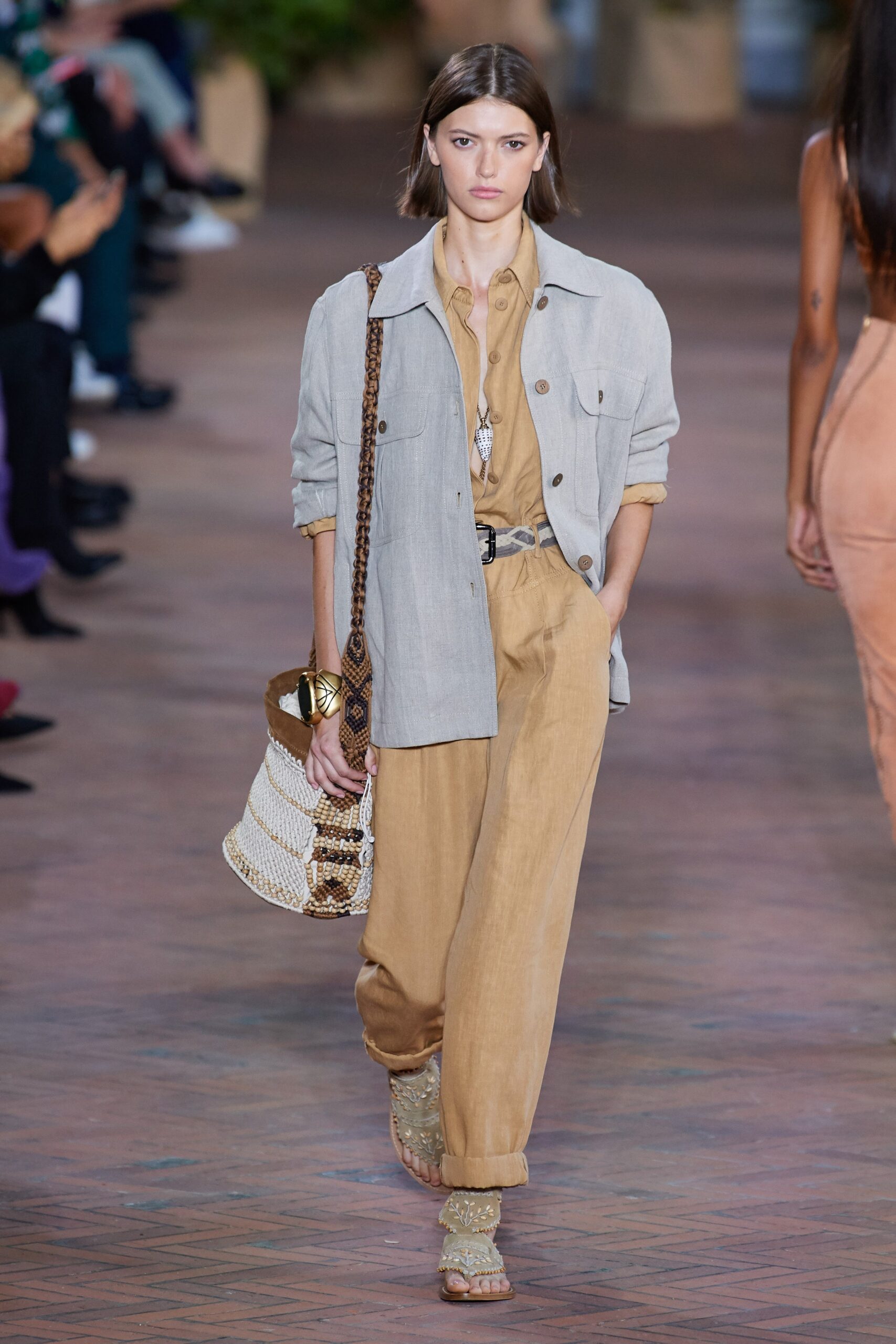 beige linen jacket and pants