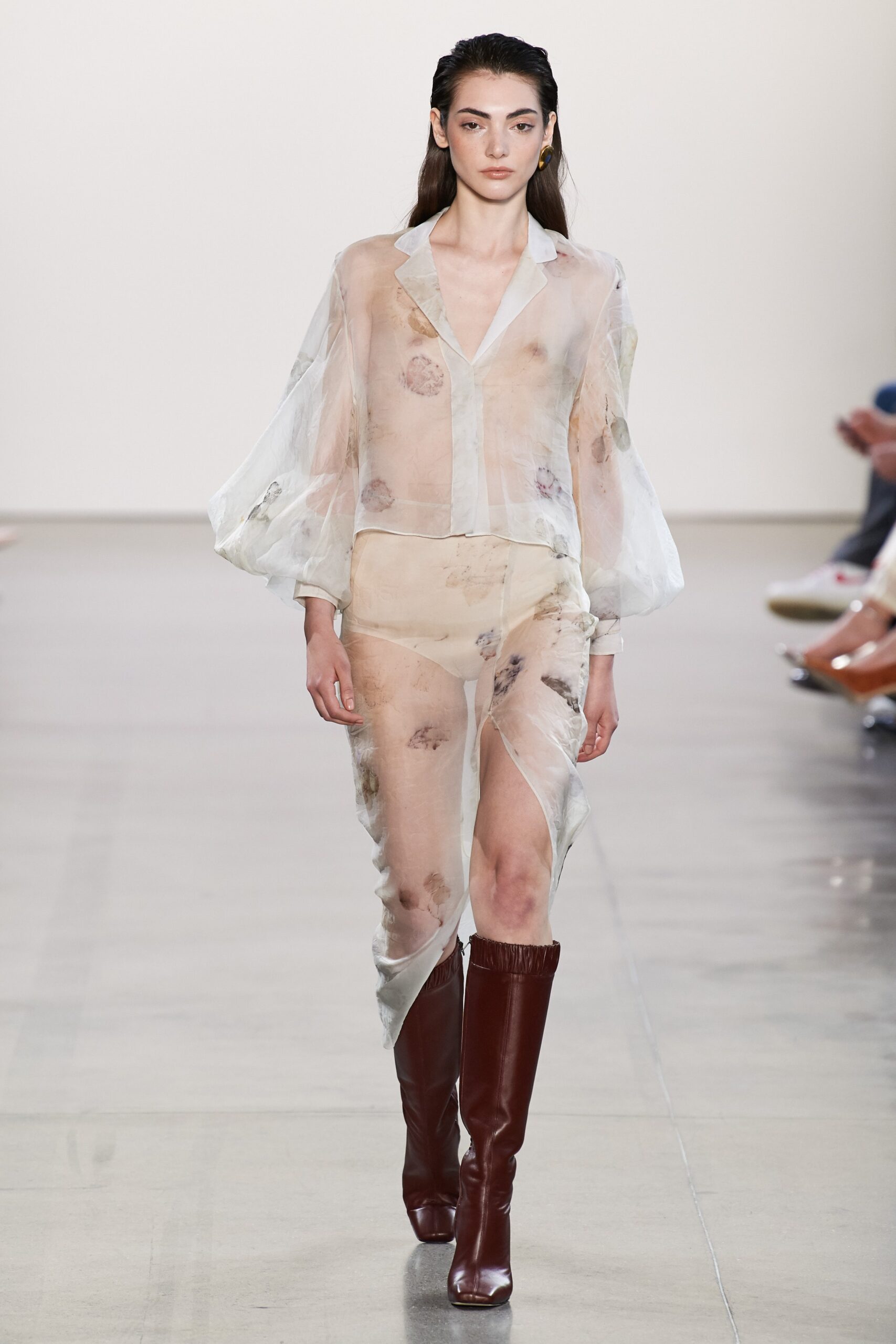 sheer white blouse and mini skirt