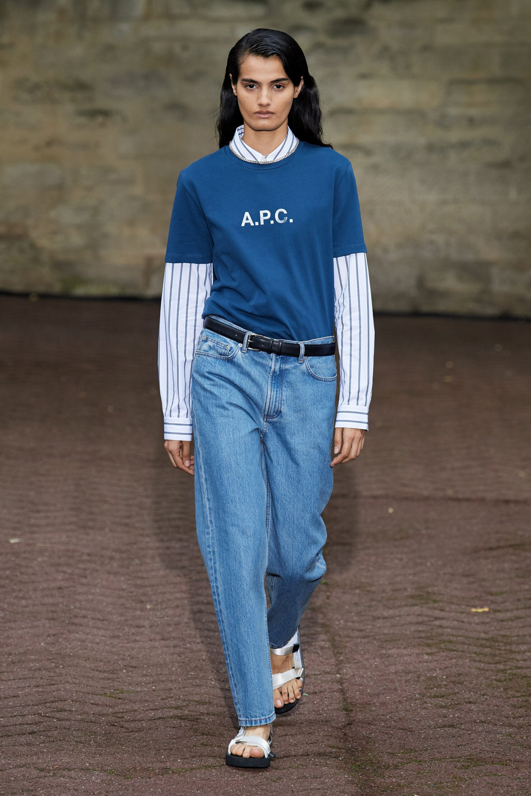 blue t-shirt with striped shirt