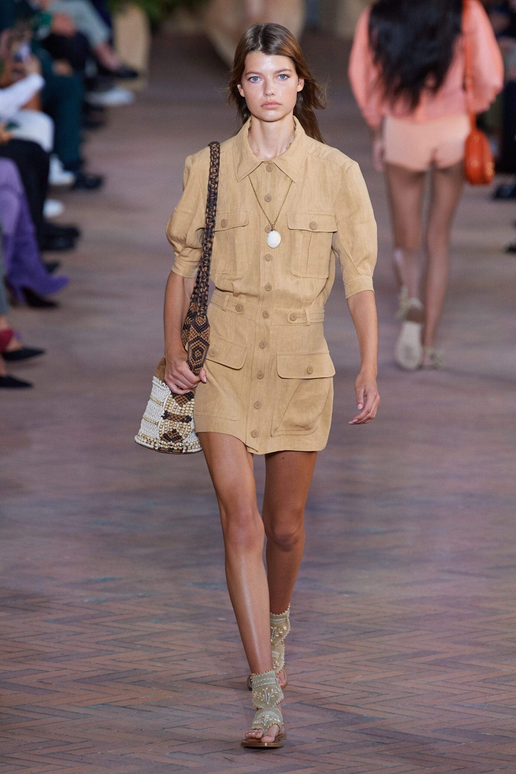 beige fitted mini dress
