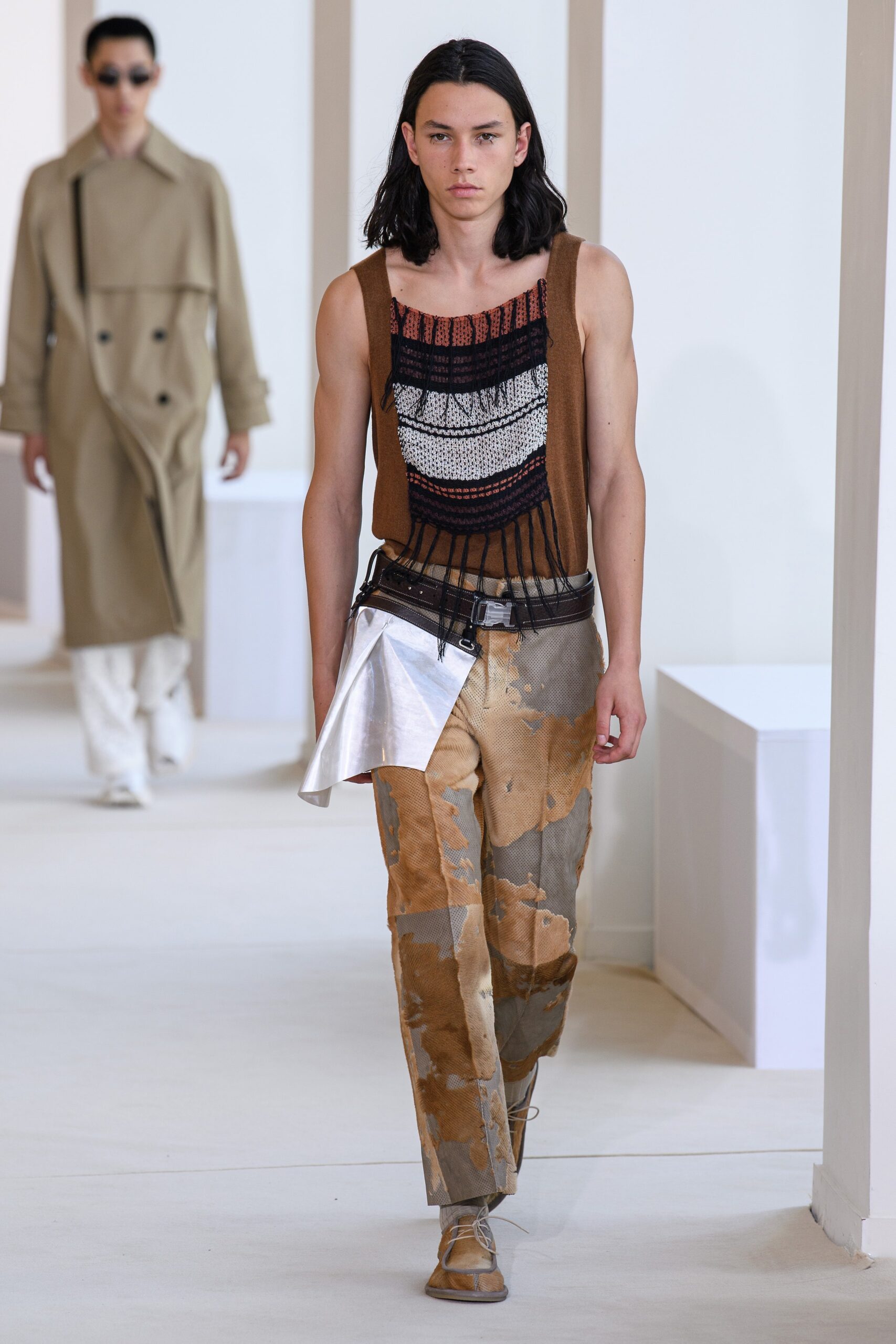 brown cotton relaxed distressed pants