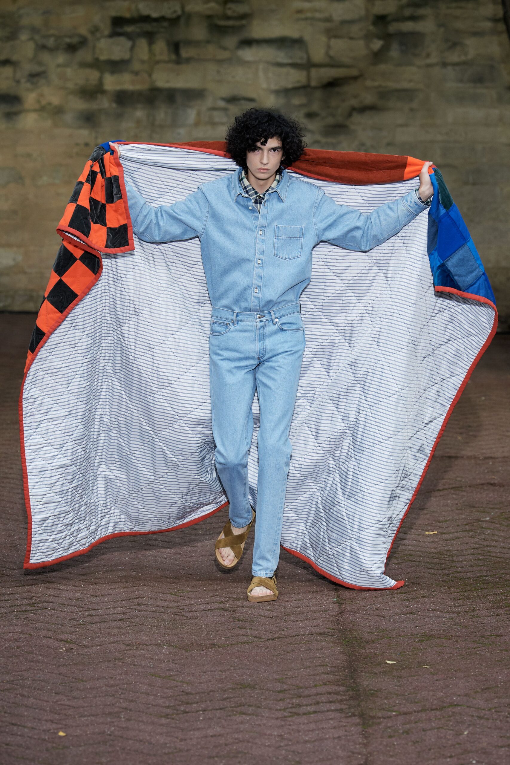 denim jacket and pants with cape