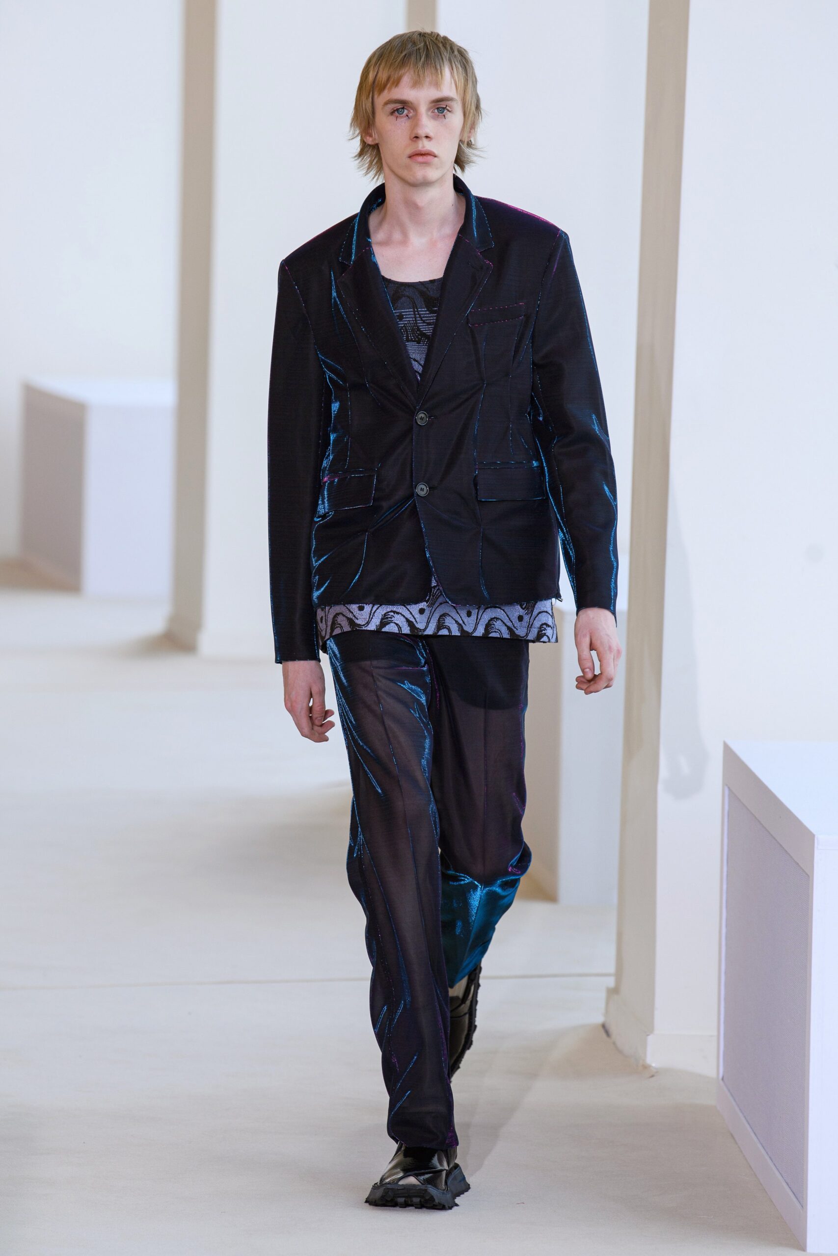 black velvet long-sleeve collared tailored buttoned flared suit