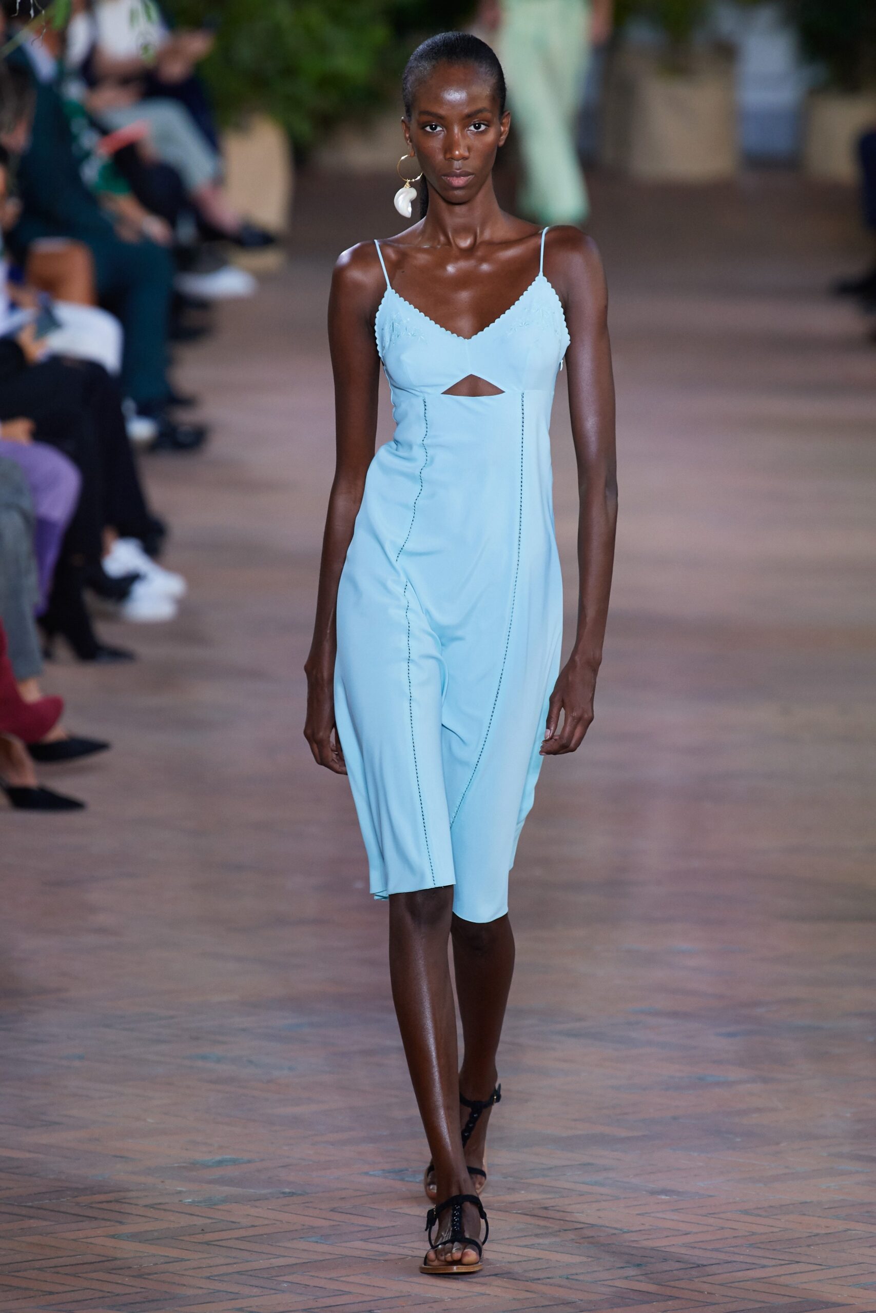 blue silk sleeveless dress