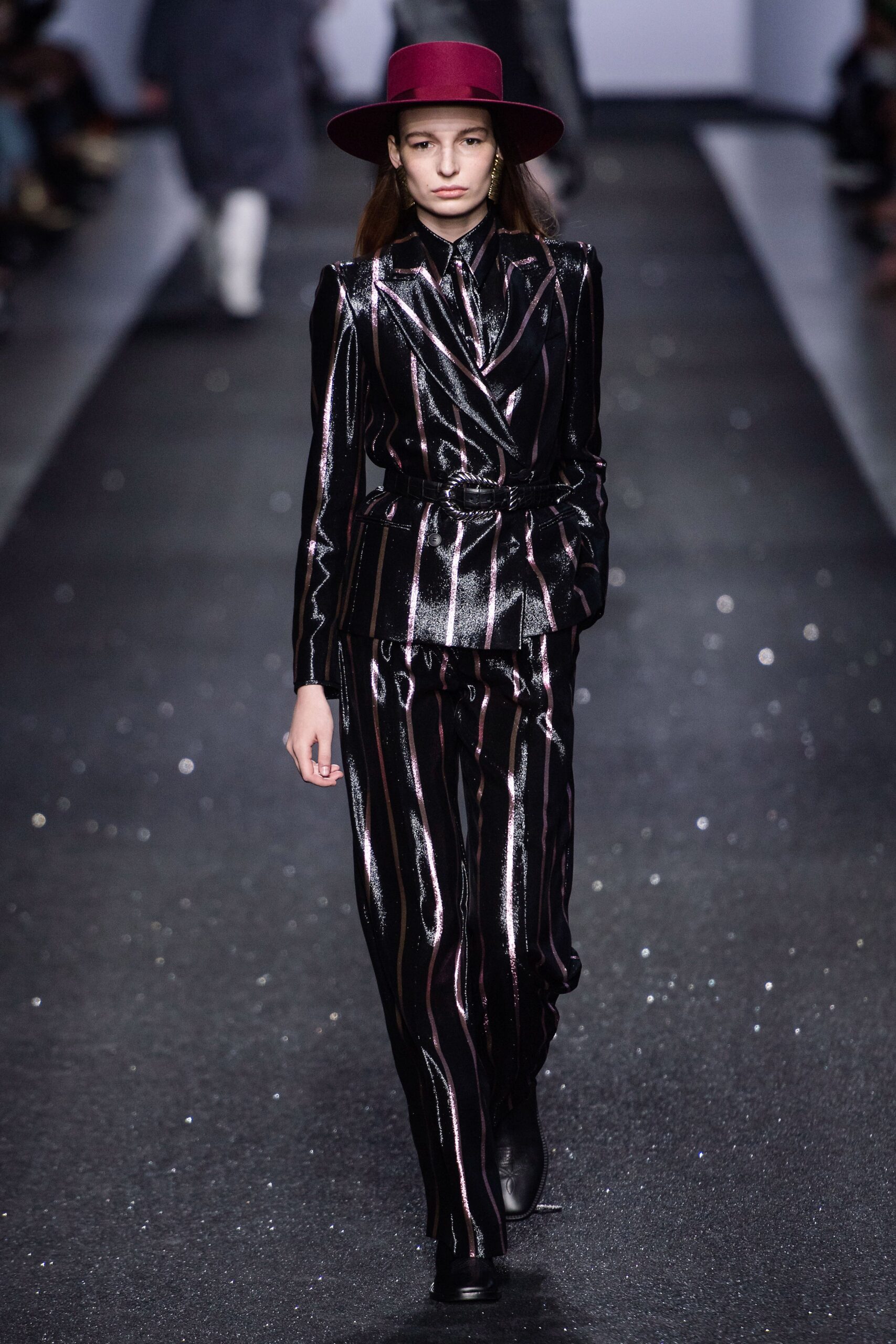 black and red striped tailored suit