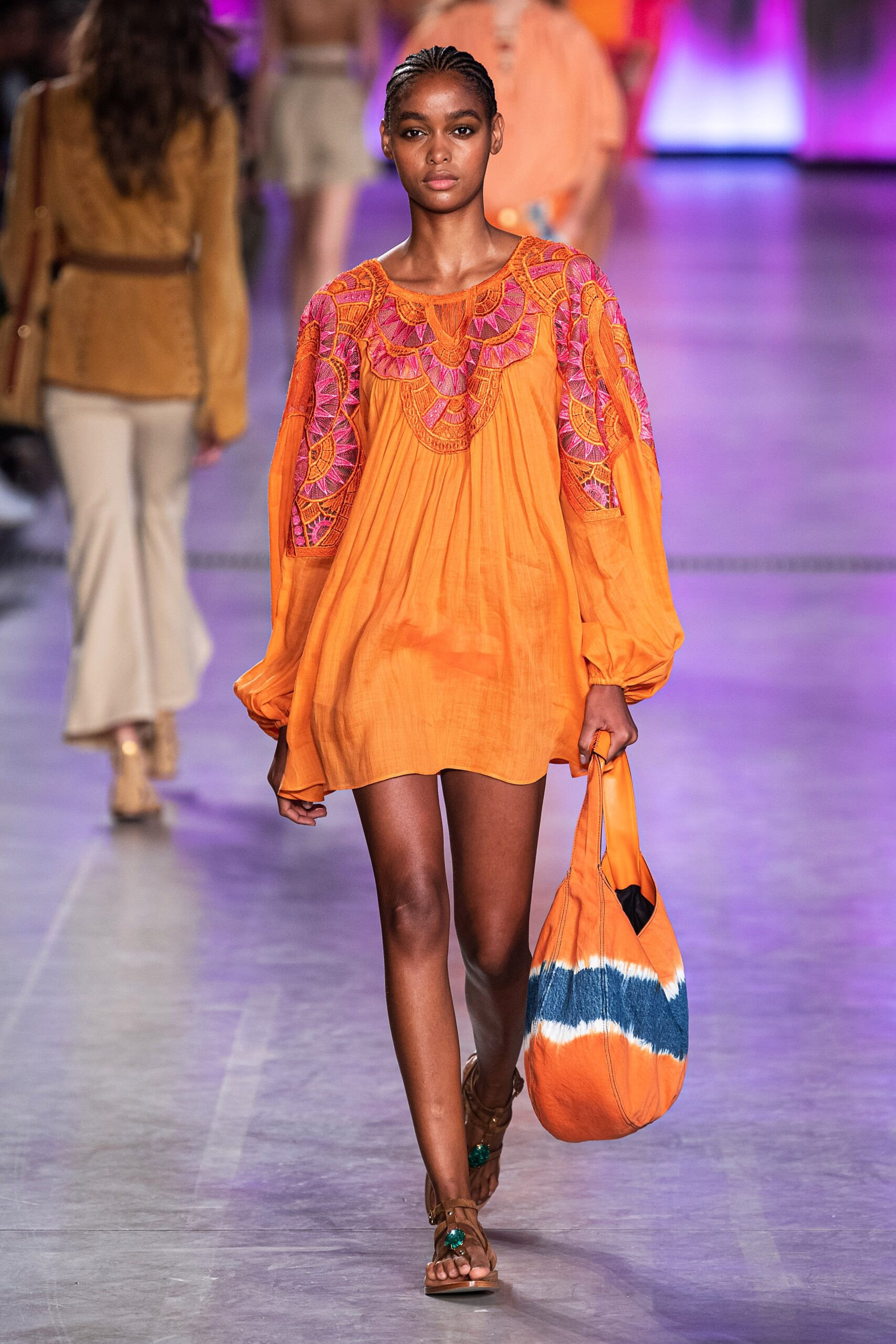 relaxed orange embroidered mini dress