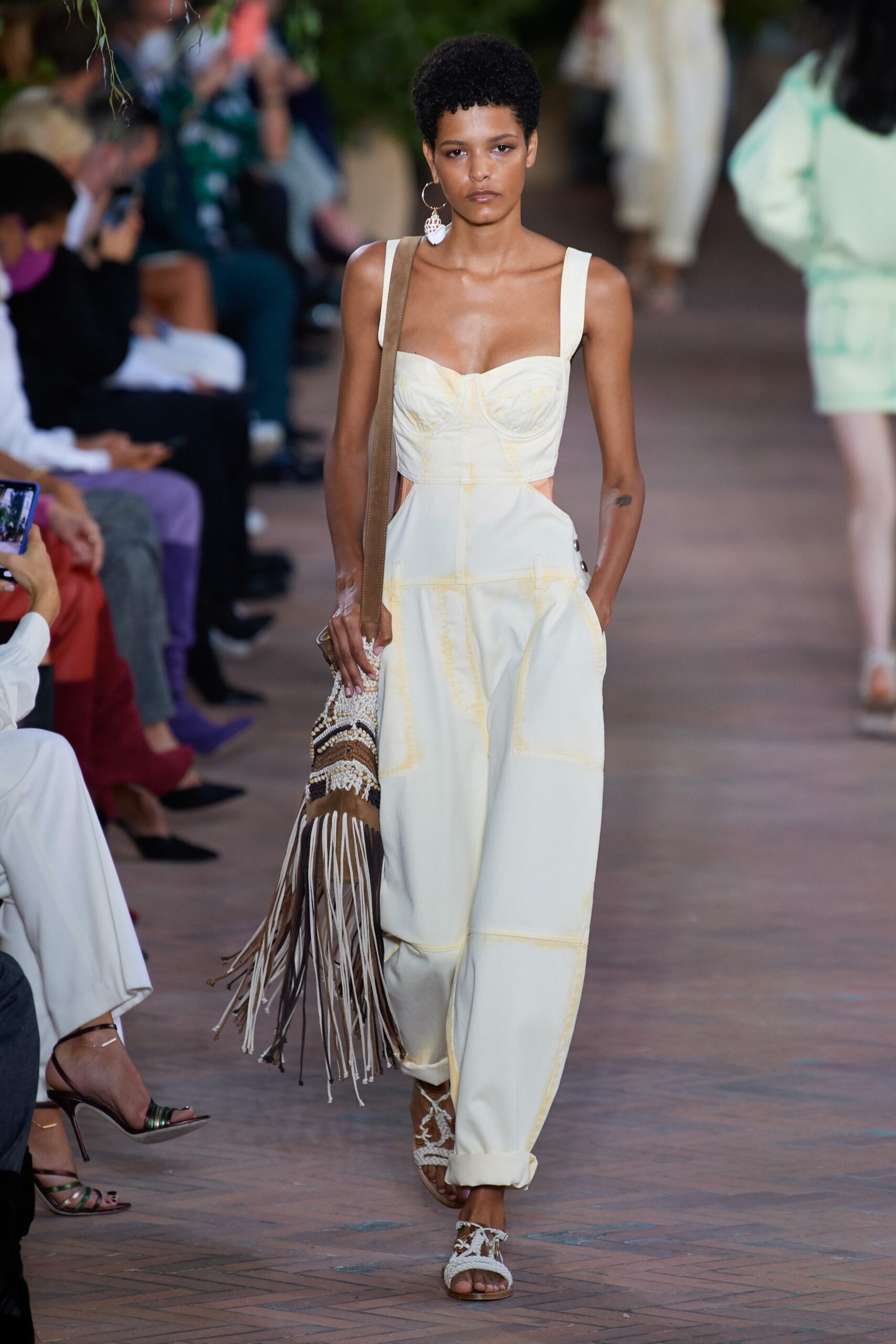 yellow fitted jumpsuit with pockets