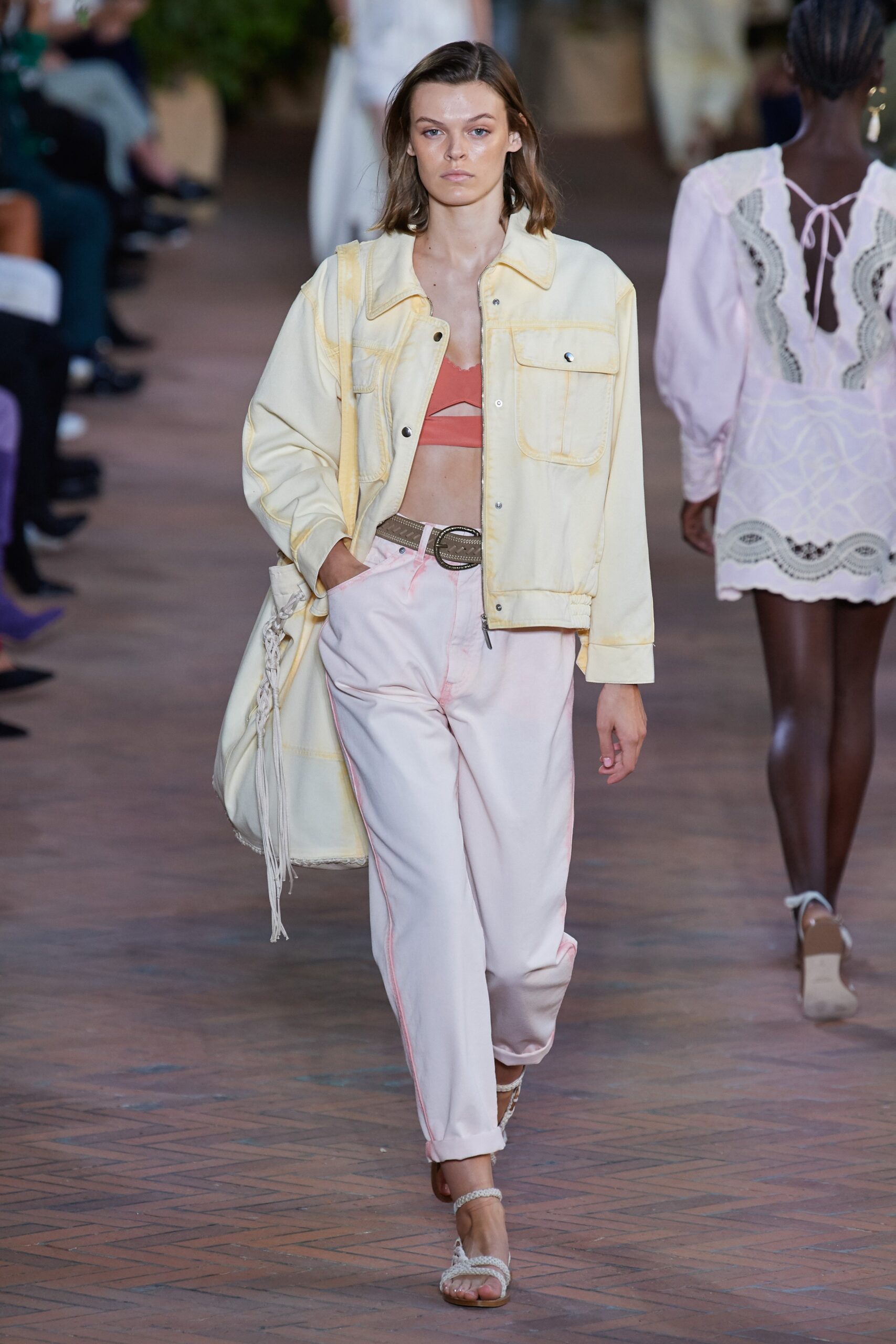 yellow denim long-sleeve collared relaxed buttoned jacket