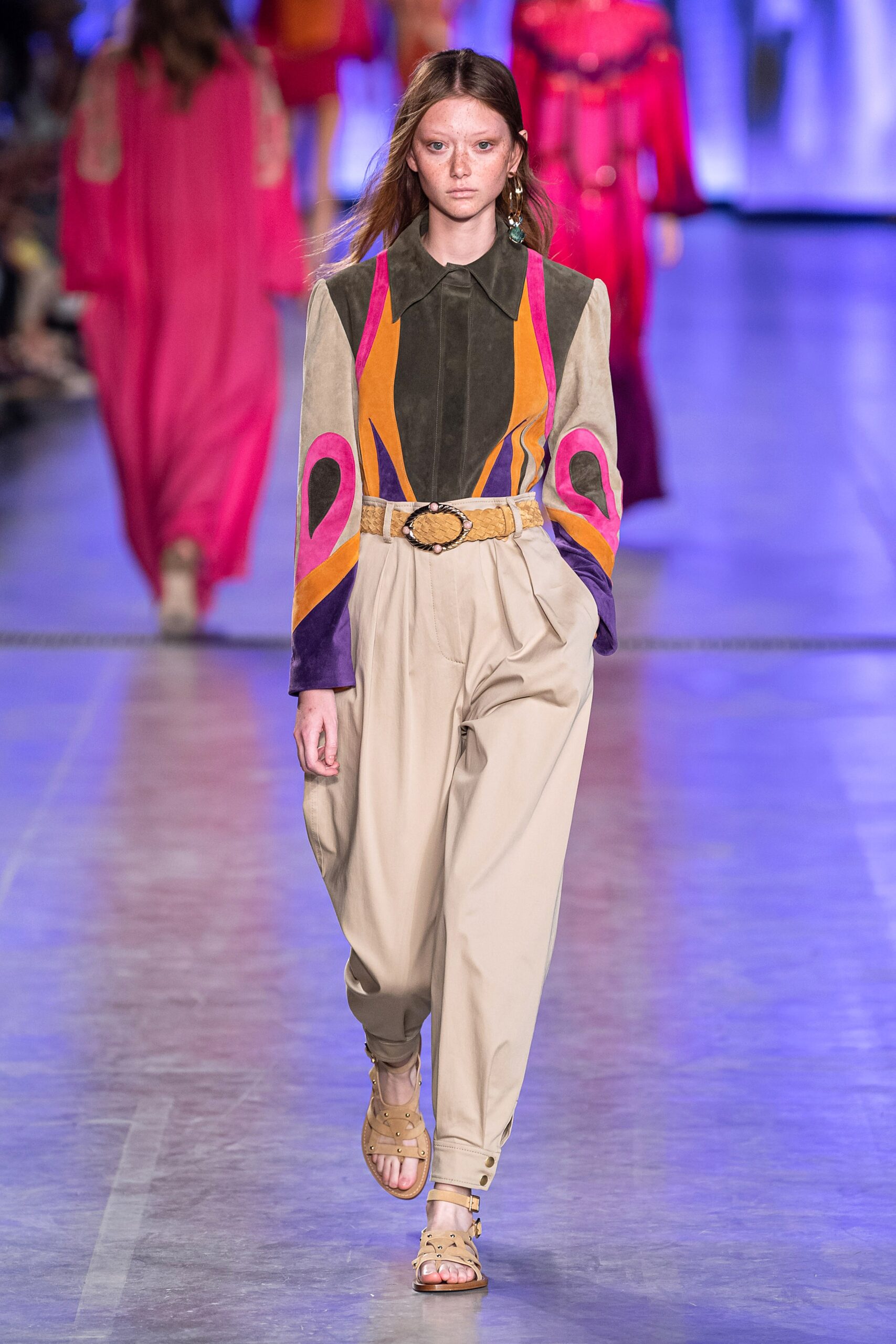 color-blocked shirt with relaxed pants