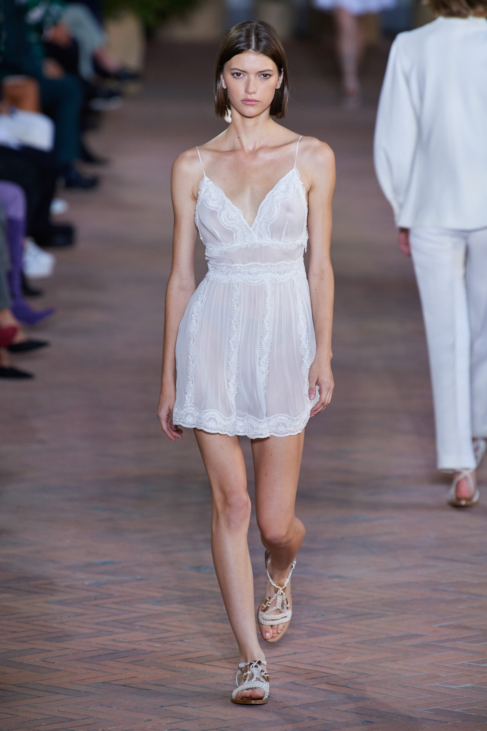 white silk sleeveless mini dress