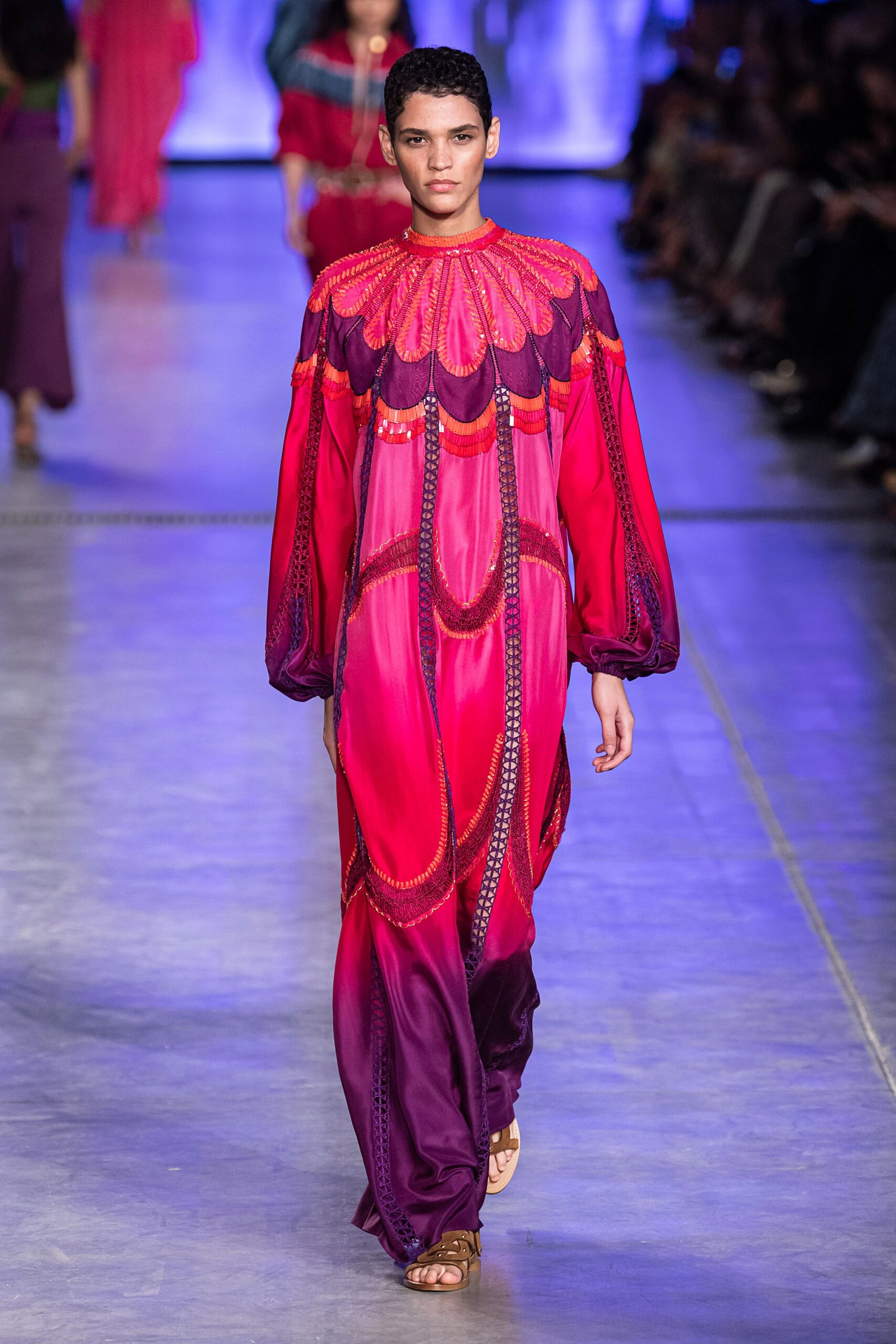 pink and purple embroidered gown