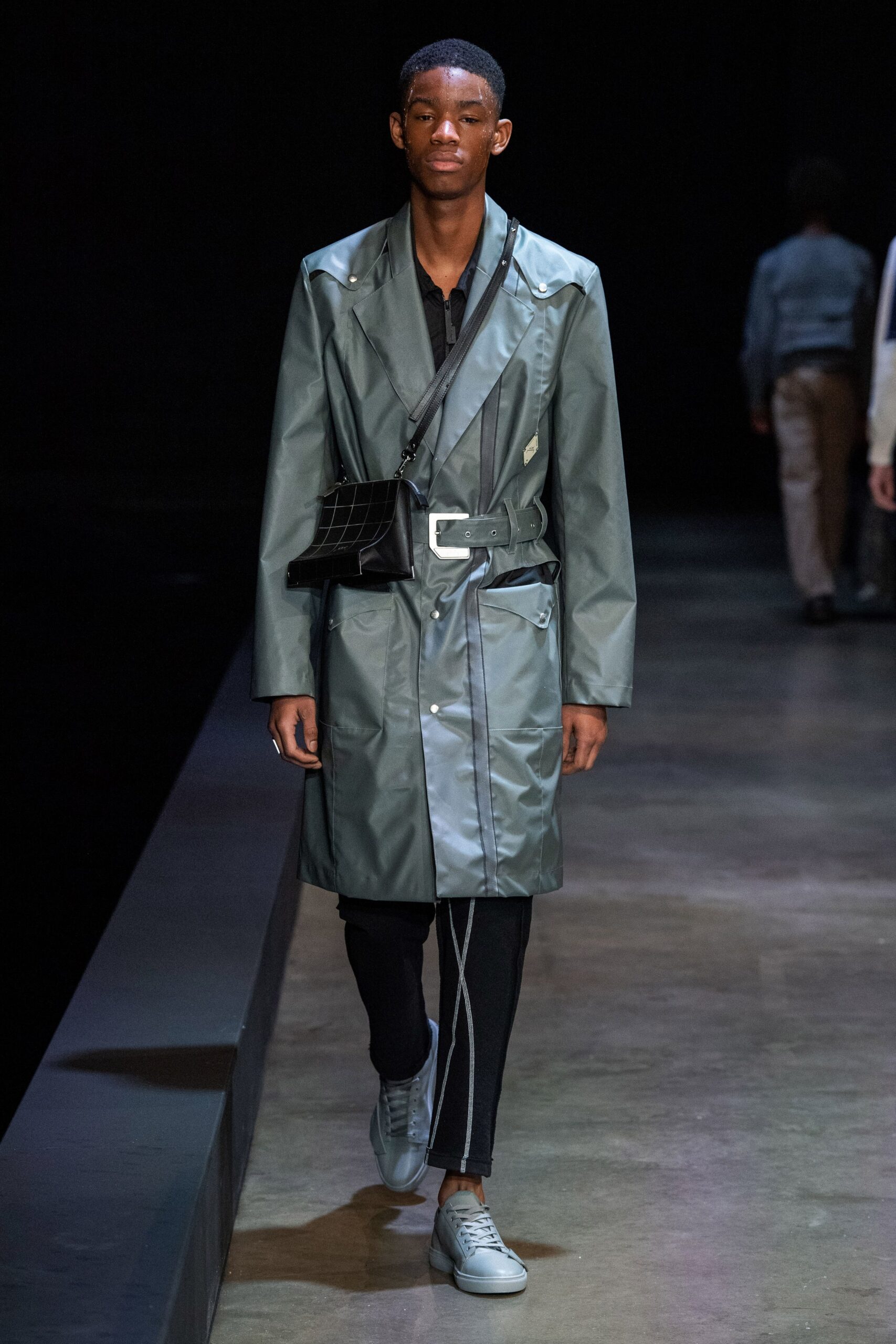 gray vinyl trench coat