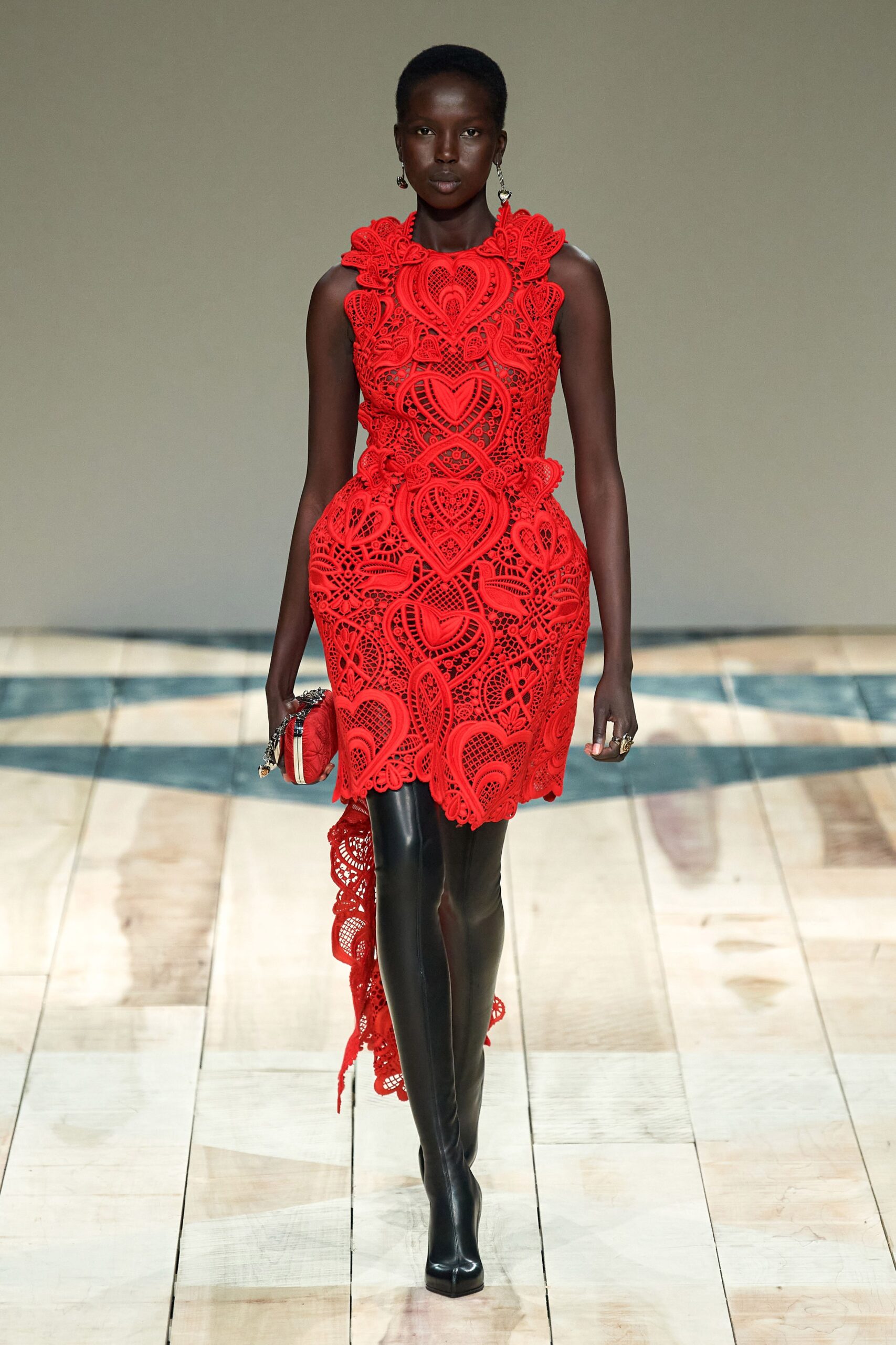 fitted red lace dress