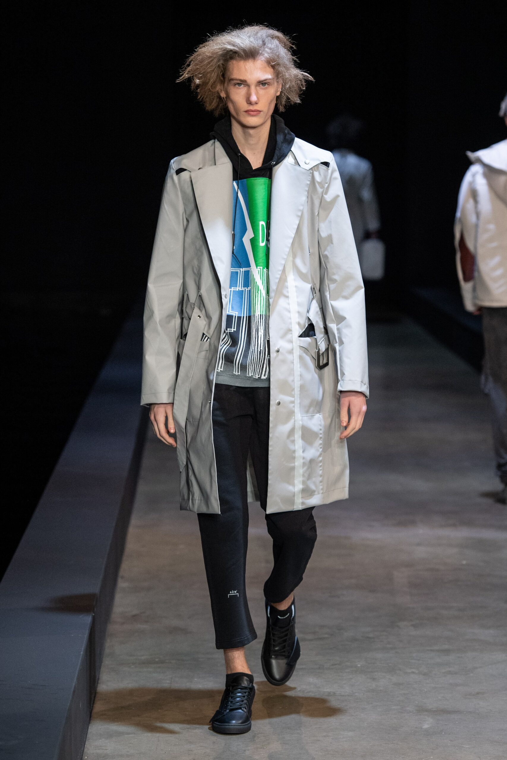 gray trench coat with black hoodie