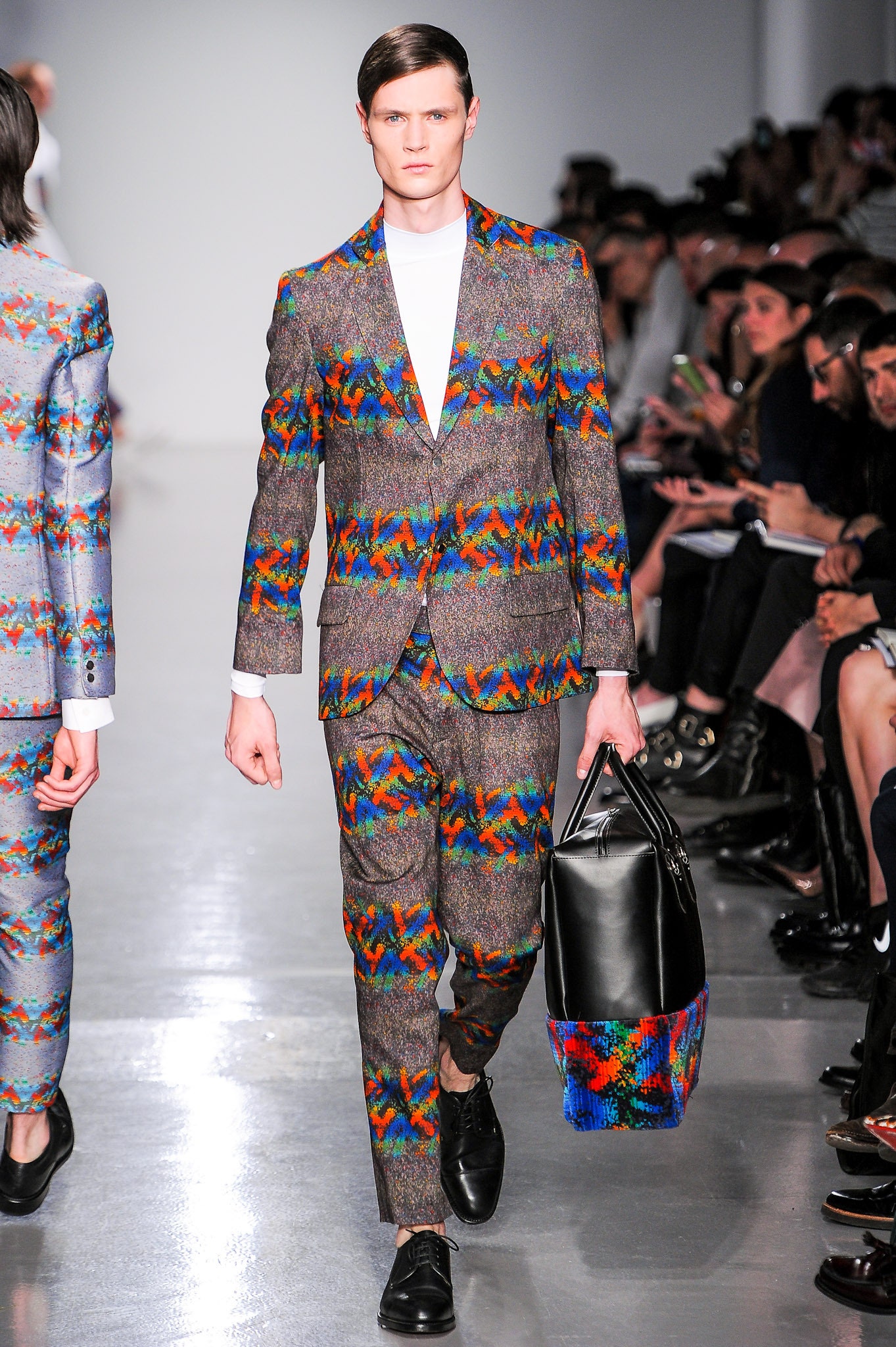 multi cotton long-sleeve collared tailored buttoned printed suit