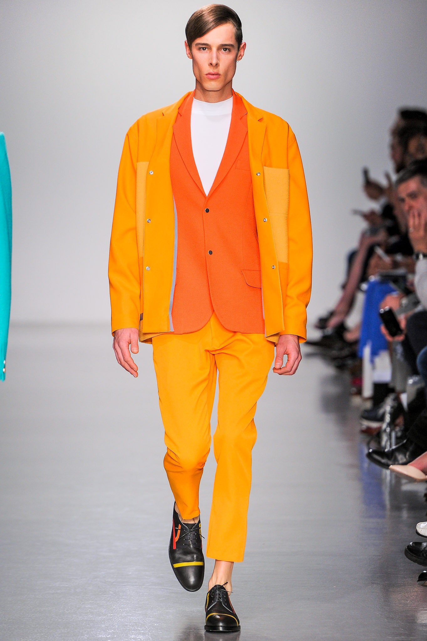orange long-sleeve collared tailored buttoned blazer