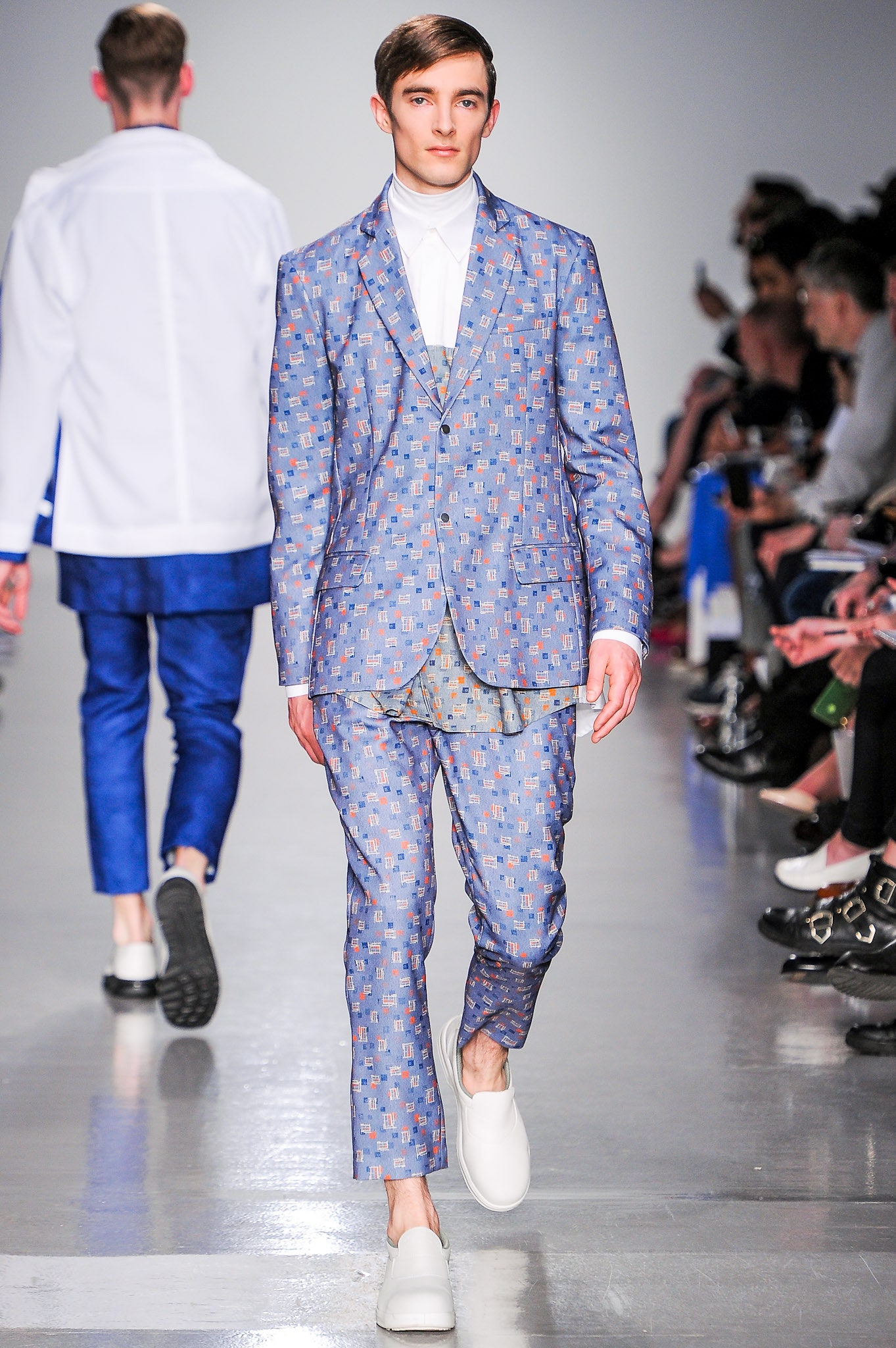 blue multi-patterned tailored suit