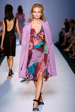 multi-colored silk dress with purple cape