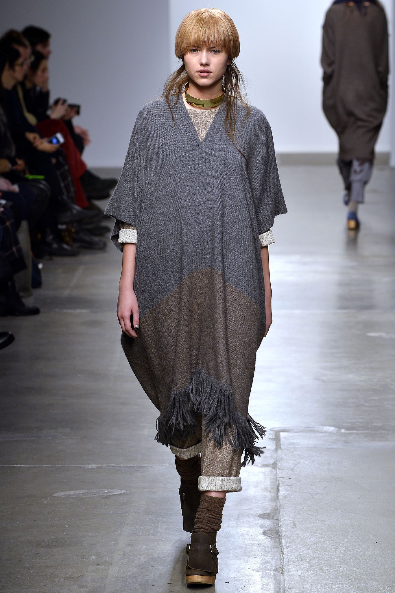 gray brown wool poncho outfit