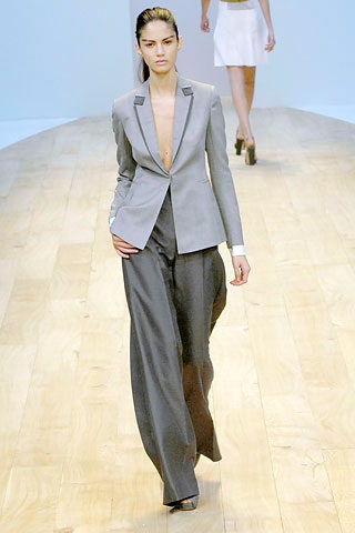 gray tailored blazer and relaxed pants