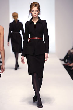black wool long-sleeve collared fitted pencil midi dress