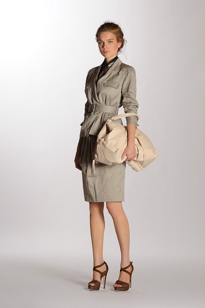 gray cotton long-sleeve collared fitted belted pencil dress