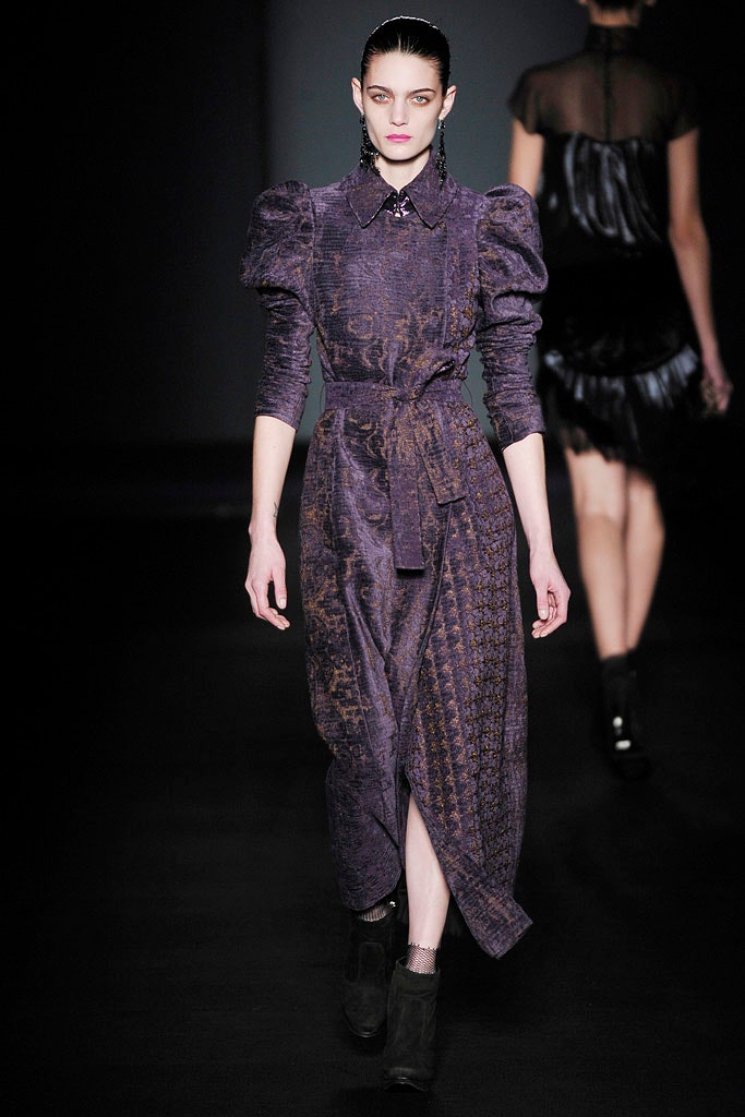 fitted purple silk midi dress