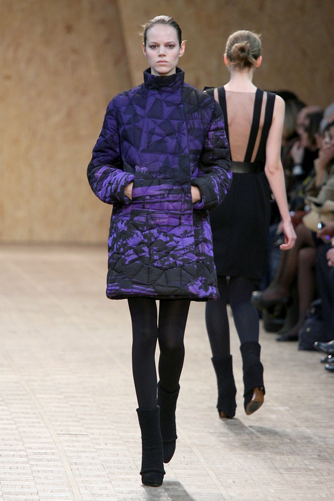 purple jersey long-sleeve high-neck relaxed quilted coat