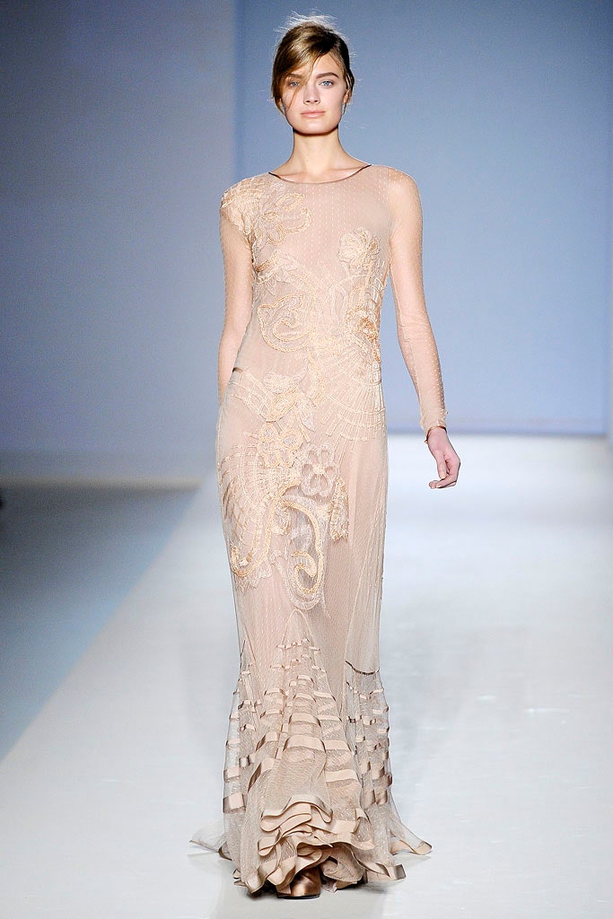 beige silk fitted gown