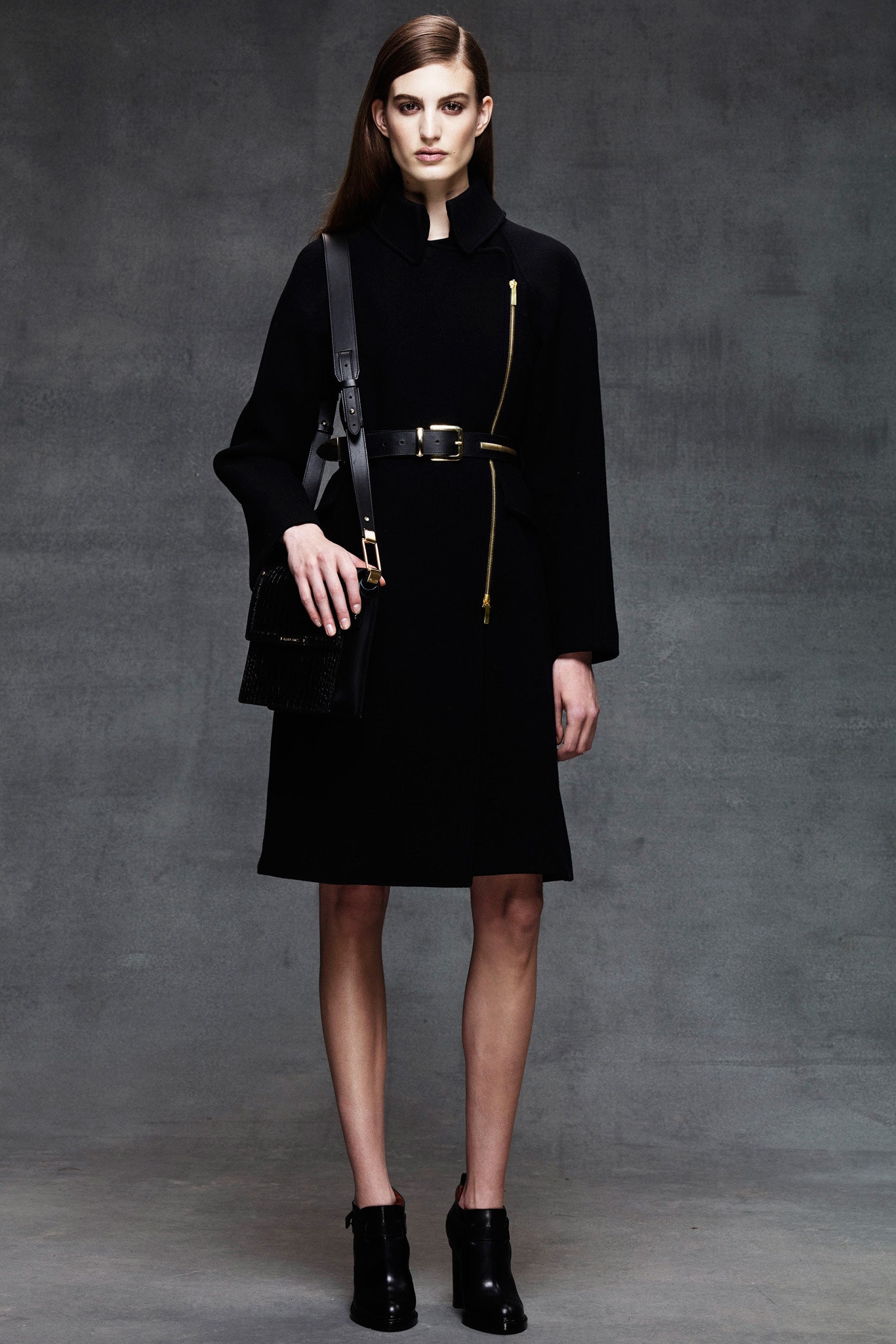 fitted black wool coat