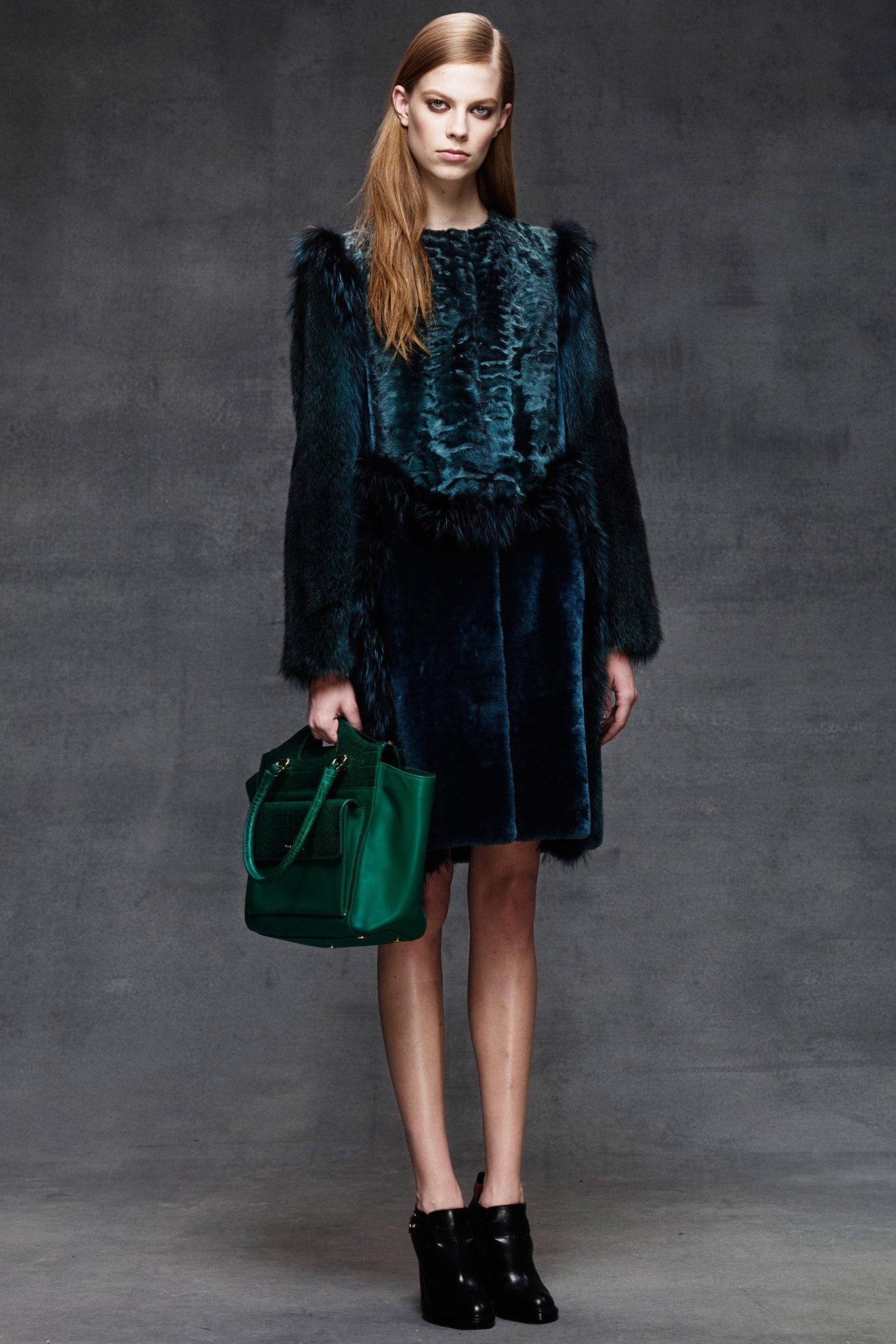 teal fur fitted coat