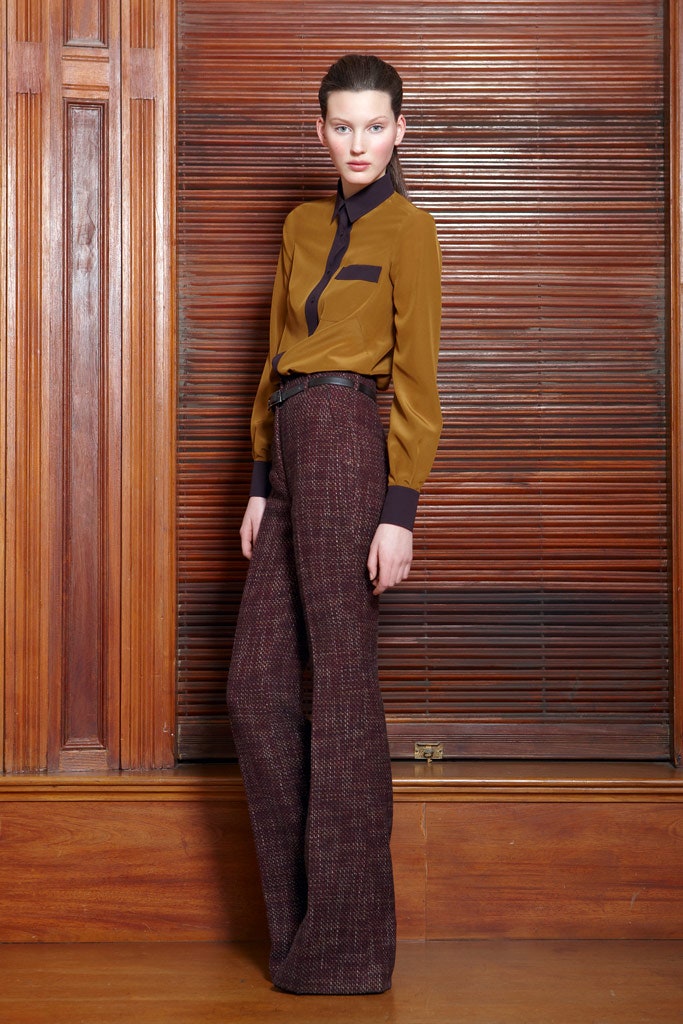 maroon wool tailored wide-leg pants