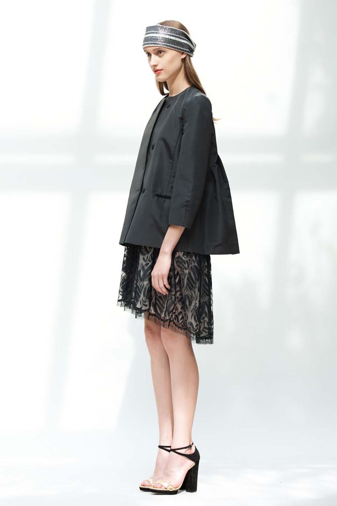 black jacket and lace dress