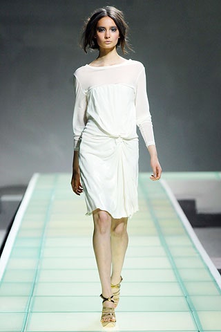 white silk long-sleeve dress
