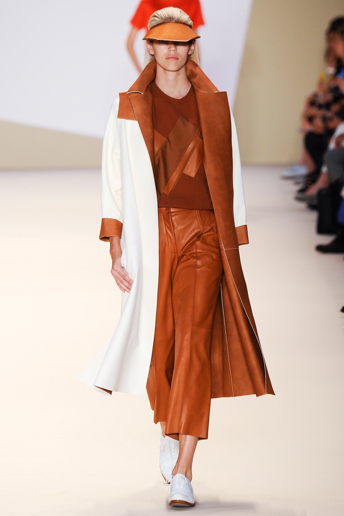 white leather coat with brown top