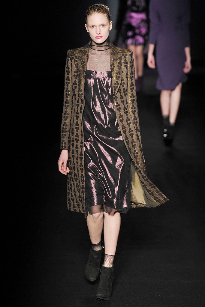 brown printed coat and pink dress