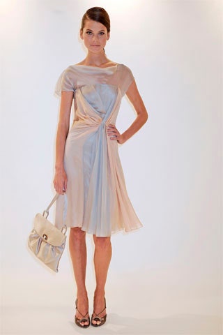 beige gray draped midi dress