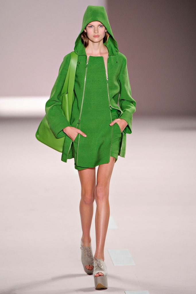 green hooded mini dress