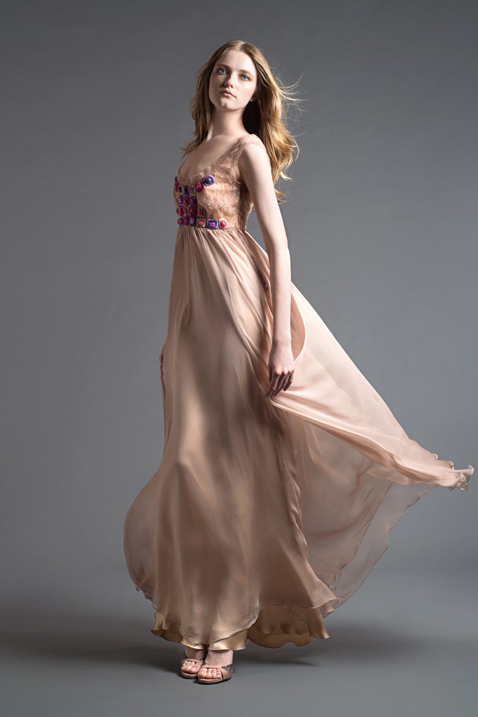 pink silk sleeveless gown
